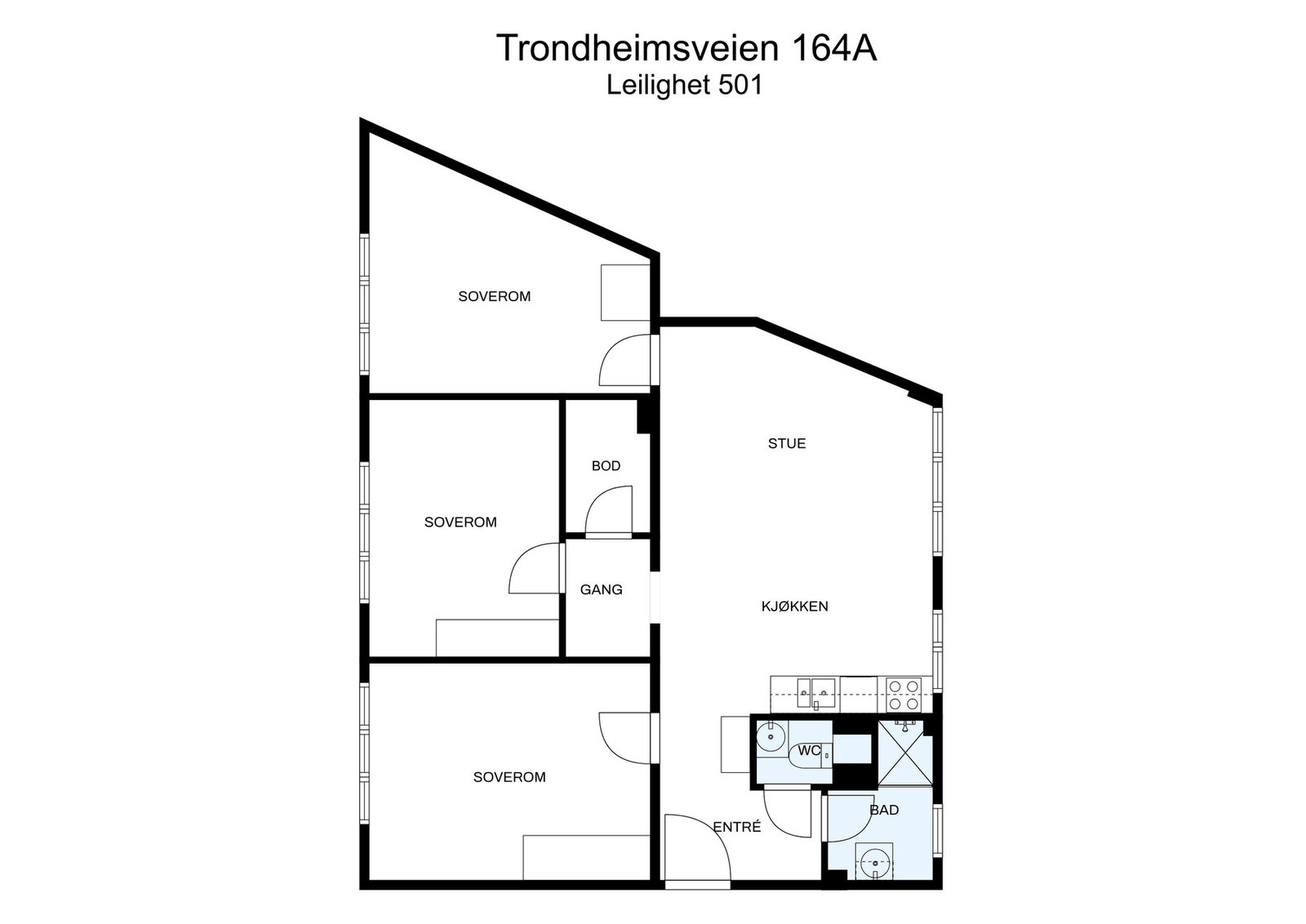 Planløsning. Leiligheten er 88 m2 innvendig. I tillegg bod på 6 m2 i kjeller. Galleribilde