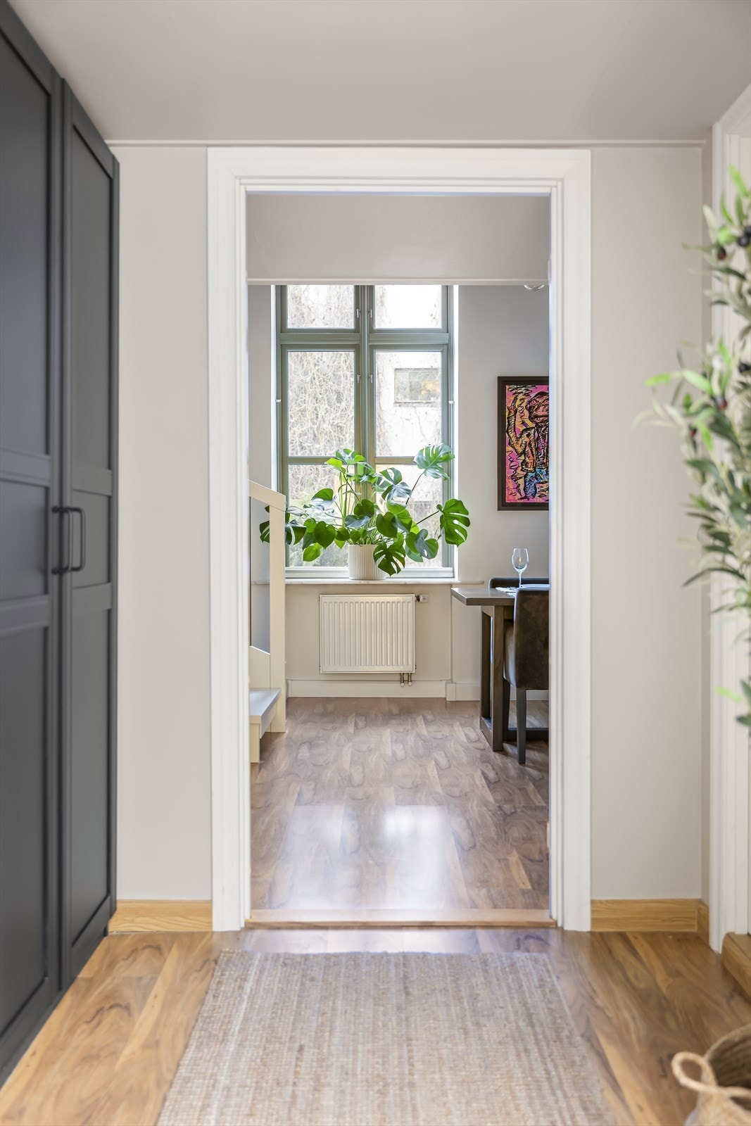 Videre har vi entréen, med adkomst til stue og bad. Galleribilde