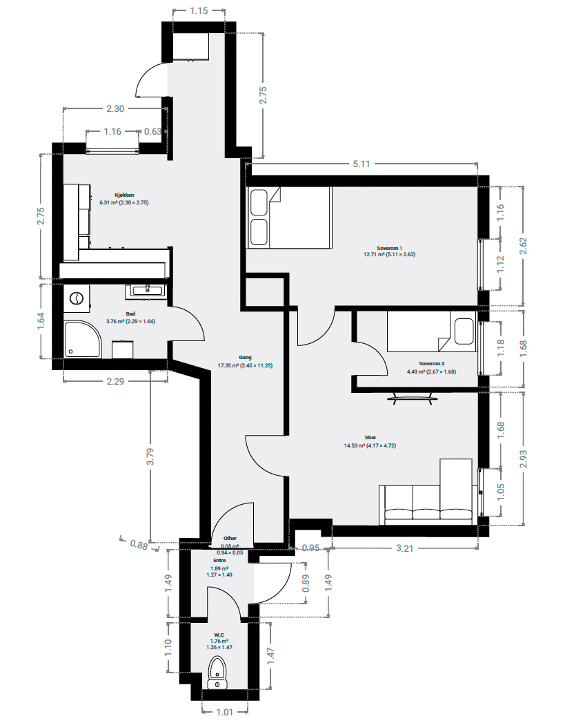 Plantegning over leiligheten Galleribilde