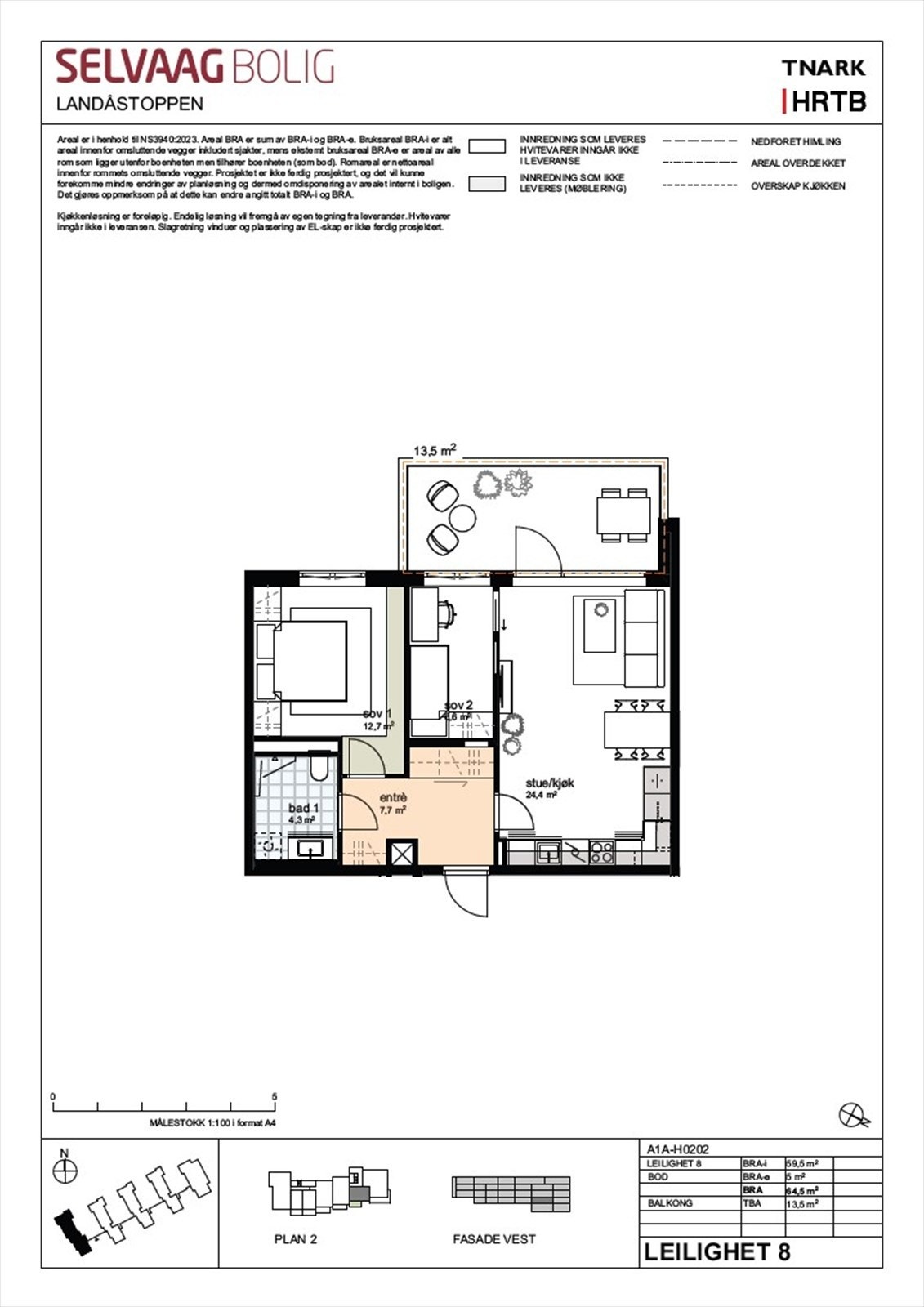 Plantegning fra Utbygger. Det medfølger også kjellerbod på ca. 5 m². Galleribilde
