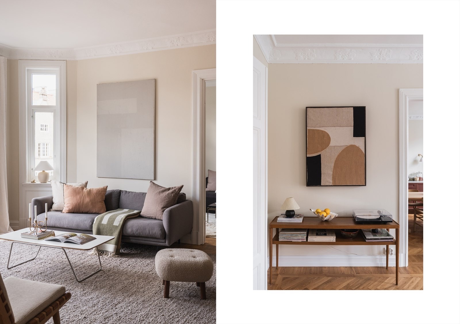 Gammelt gulv er revet, etterisolert for varme og lyd, rettet ut skjevheter og lagt nytt gulv og gulvlister i hele leiligheten. Galleribilde
