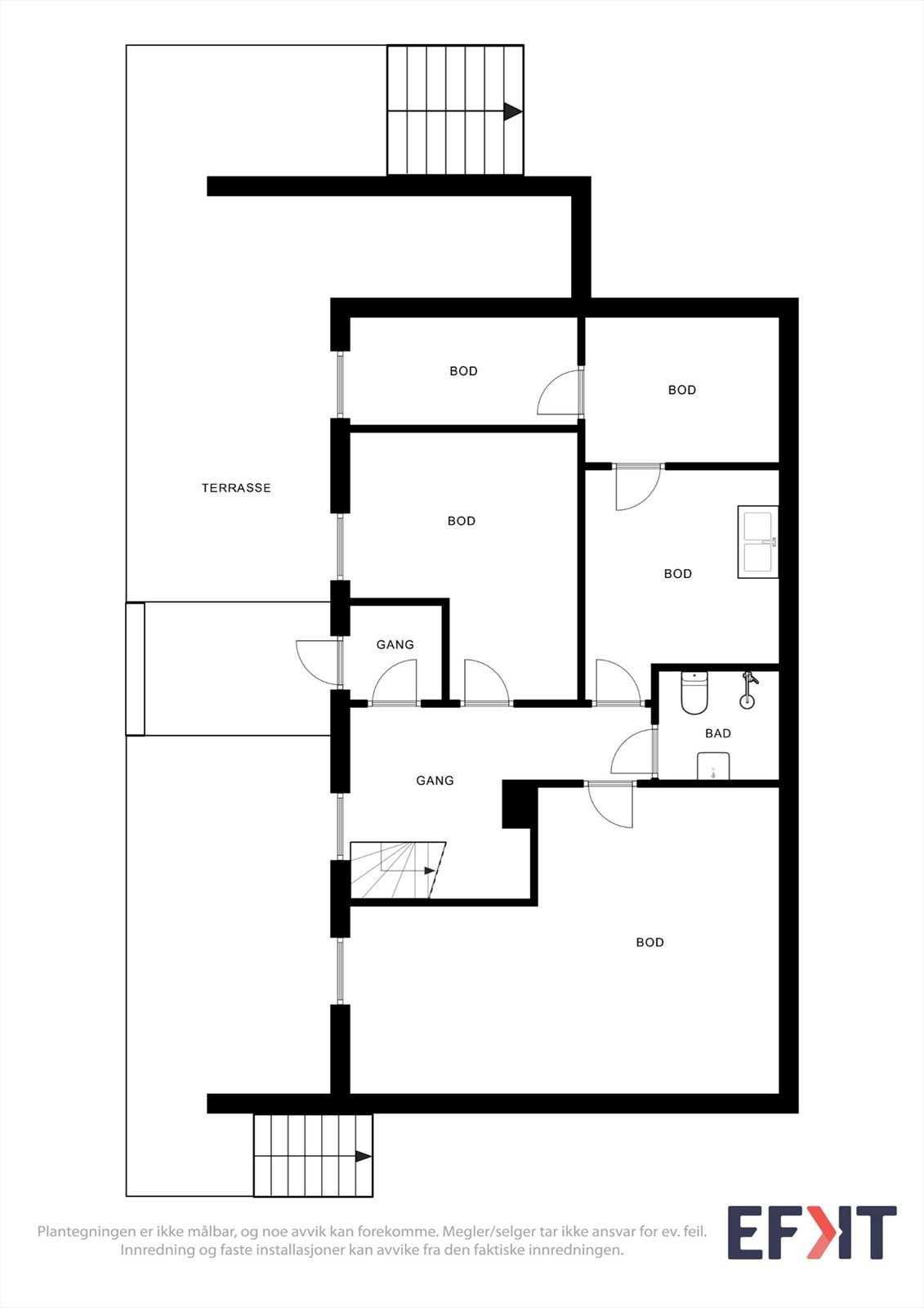 Bustaden går over to plan med opphaldsrom i hovudetasjen og mellom anna soverom, bad og vaskerom i underetasjen. Galleribilde