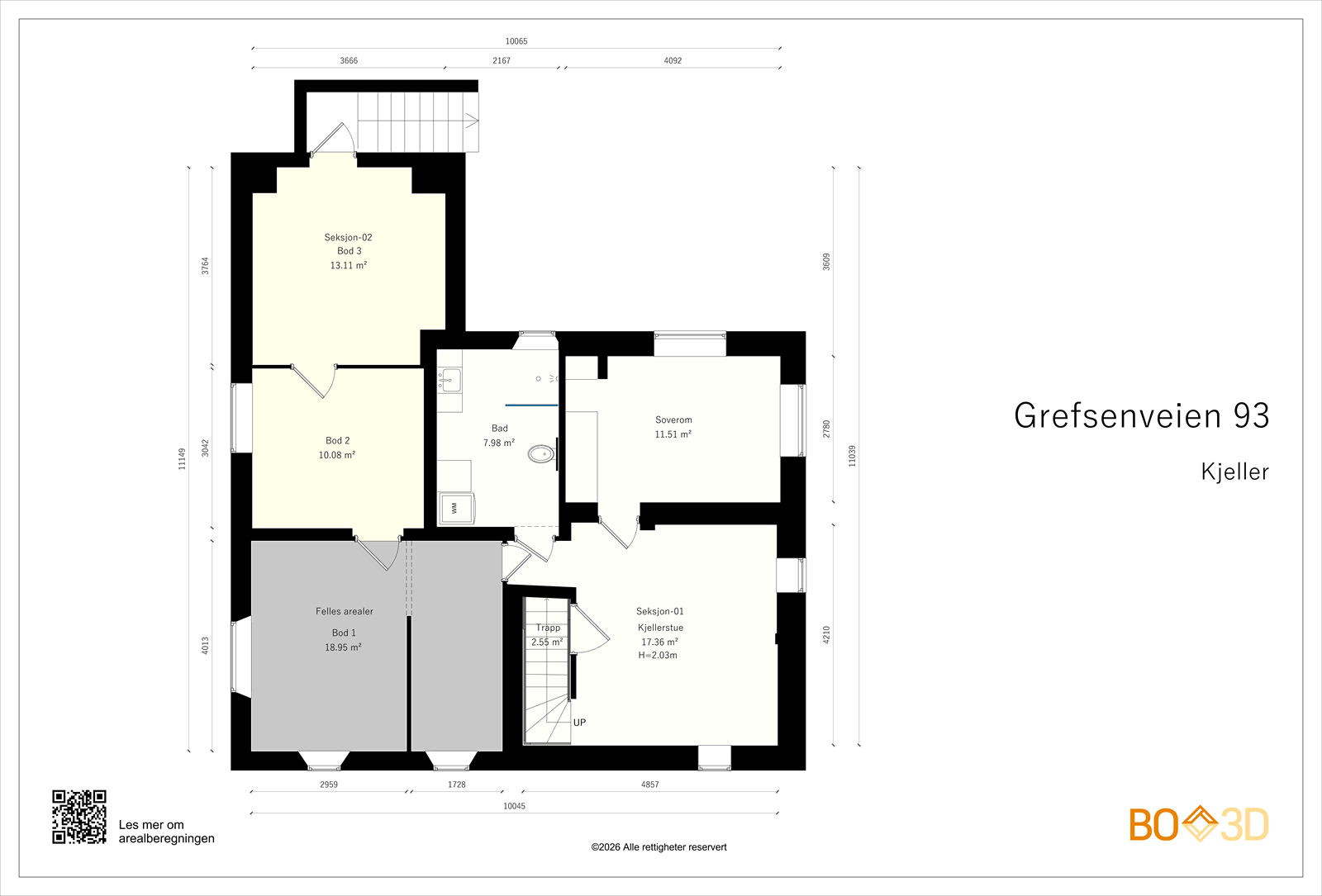 Plantegning - Kjelleretasje. Det gjøres oppmerksom på at rommene i kjelleren er tatt i bruk i strid med godkjente tegninger, og bruksendring er ikke omsøkt. Galleribilde