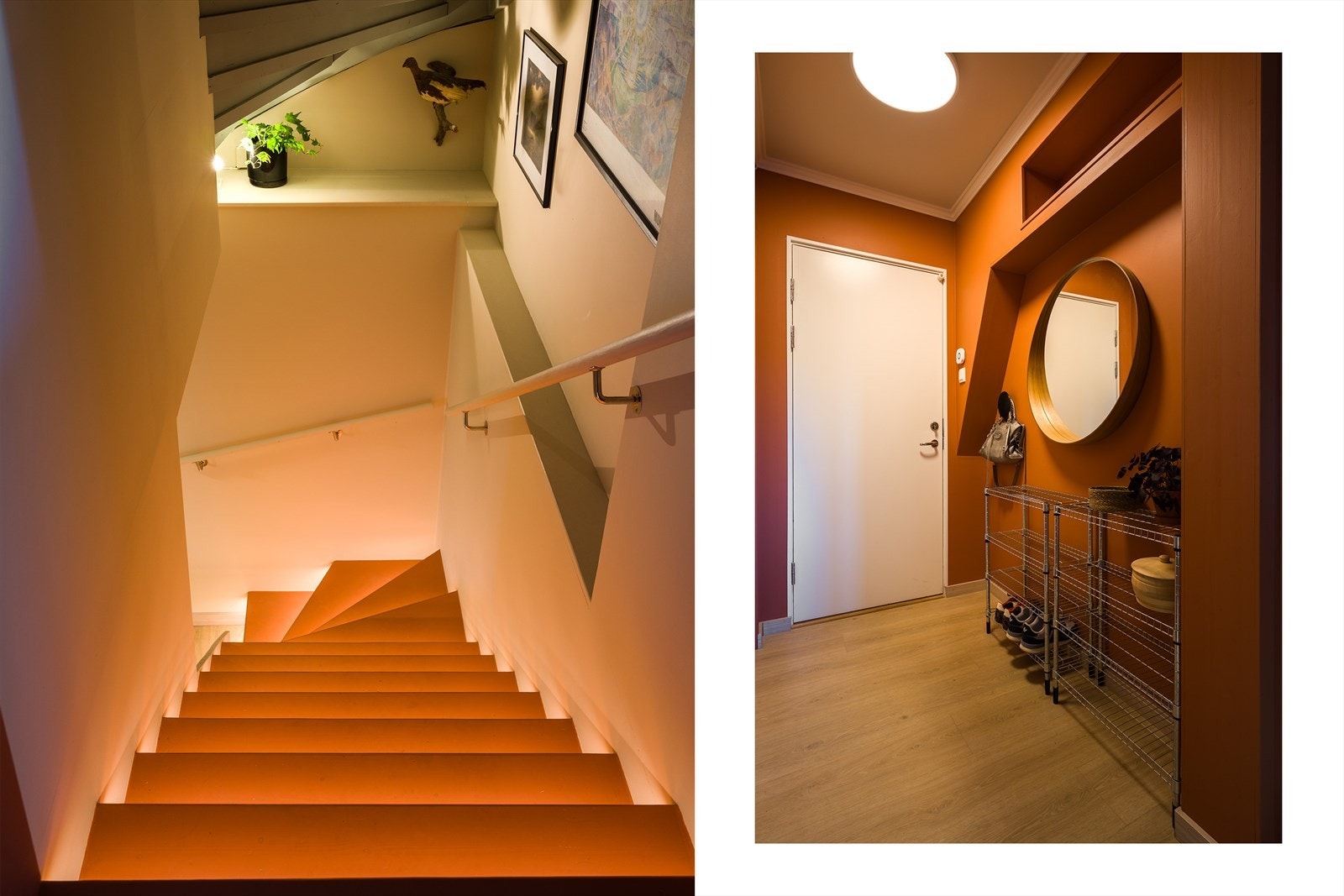 Du kommer inn i en gang med plass til å henge fra seg yttertøy. Galleribilde