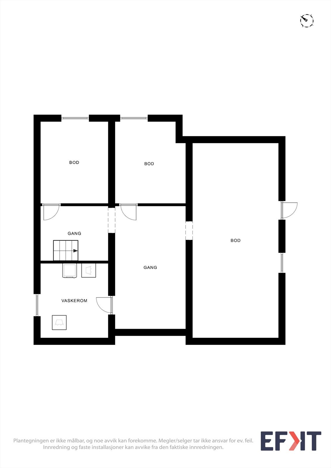 Kjelleretasjen på 91 m² består av vaskerom og fire boder, som gir svært gode lagringsmuligheter. Galleribilde