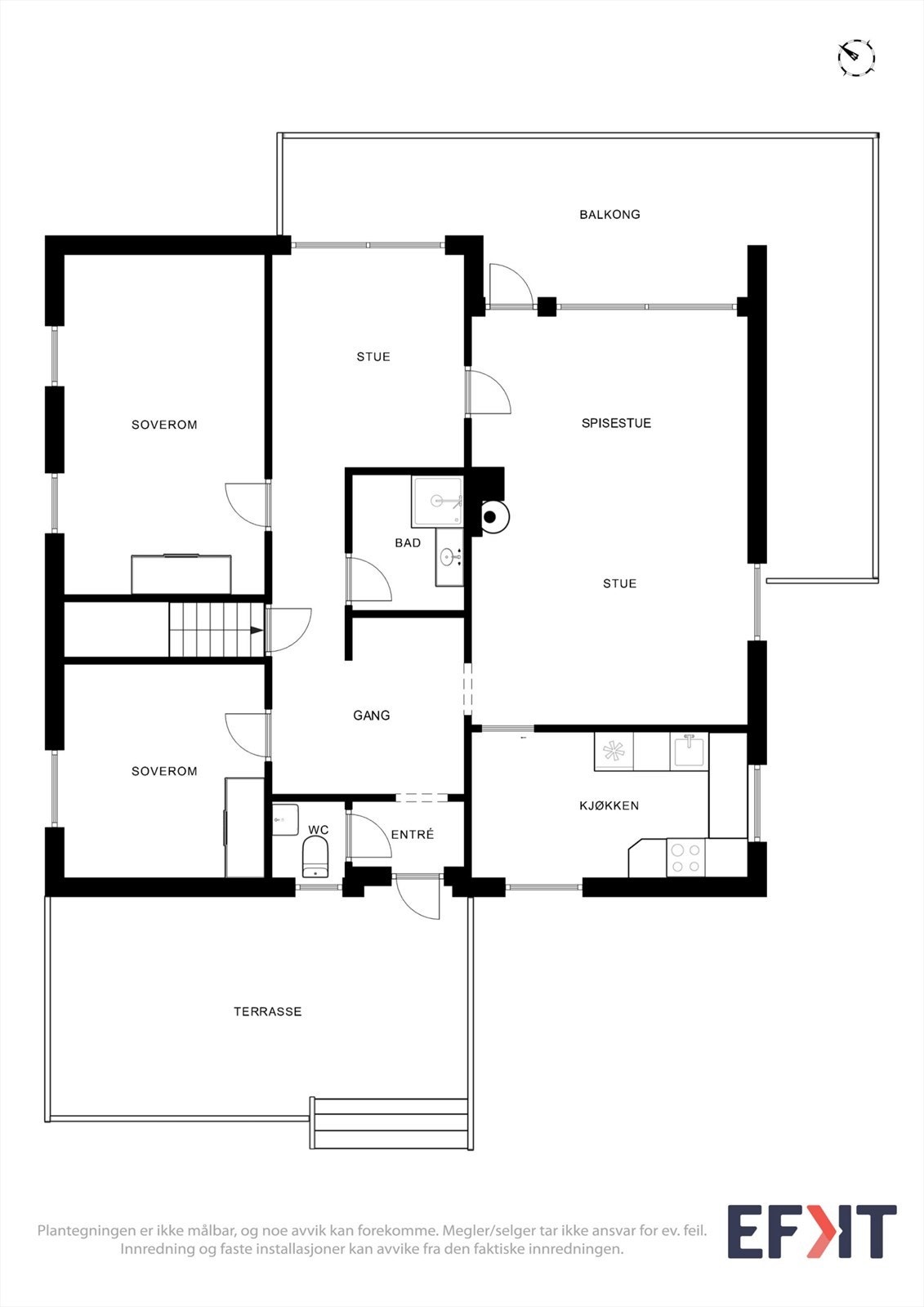 Hovedetasjen på 98 m² inneholder stue, kjøkken, to soverom, bad og toalettrom. Galleribilde