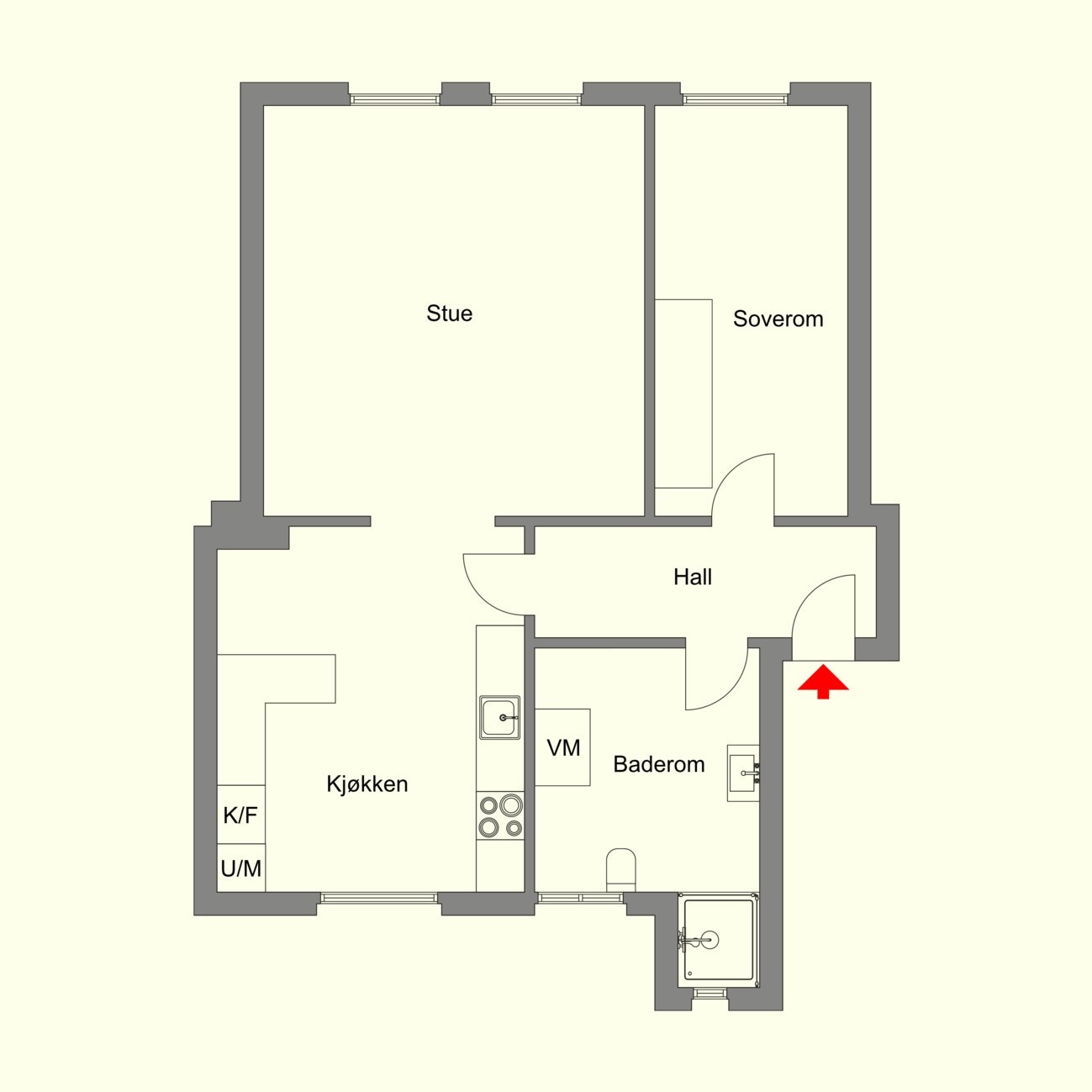 Før vi går inn i selve leiligheten, så tar vi en titt på planløsningen. Galleribilde