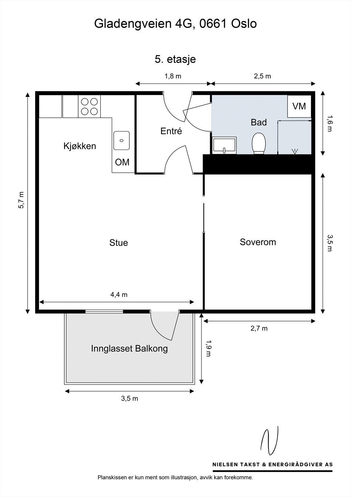 Leiligheten har en arealeffektiv og gjennomtenkt planløsning med et samlet bruksareal på 41 m². Galleribilde