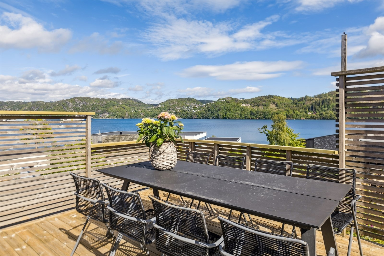 Utsikt over vakker fjord og frodige åser. Galleribilde