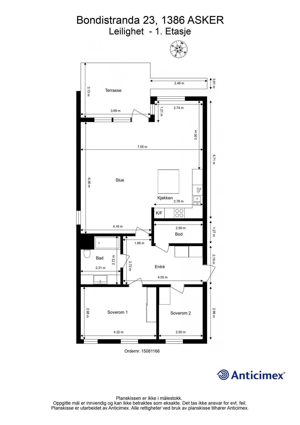Leiligheten er gjennomgående med 2 soverom, bad, bod stor stue/spisestue med åpen kjøkkenløsning. Galleribilde