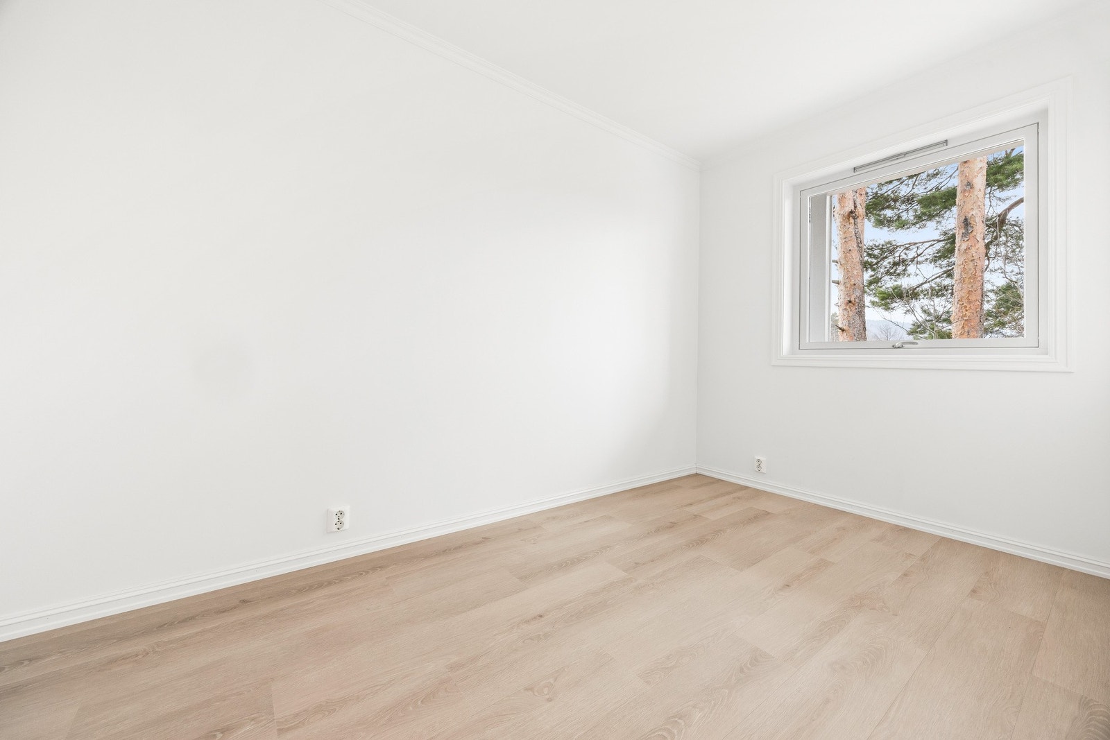 Soverommet i sokkelleiligheten har nymalte flater og nytt laminatgulv (april -26). Galleribilde