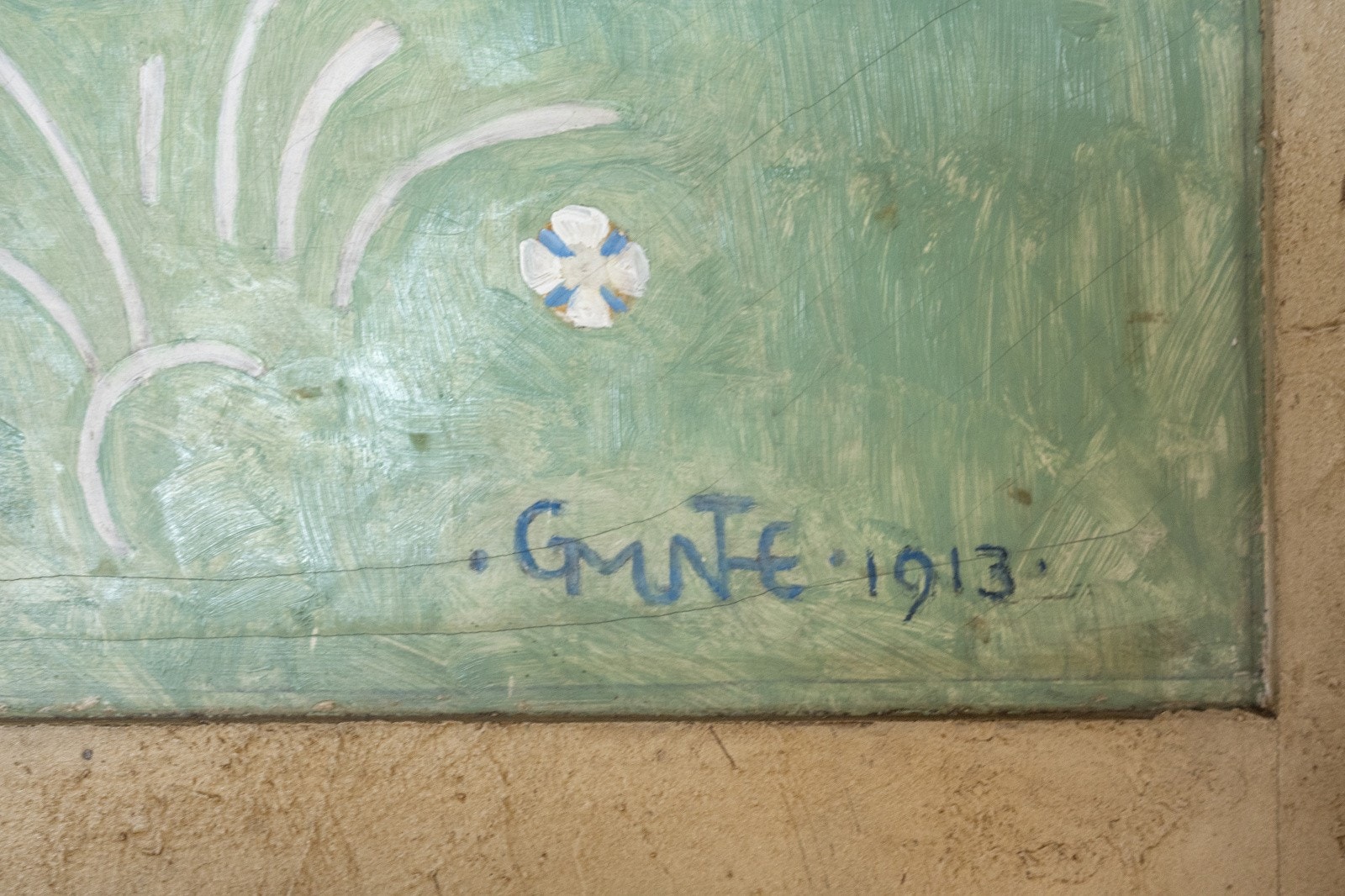 Detalj fra veggmaleriene, signert G. Munthe 1913. Galleribilde