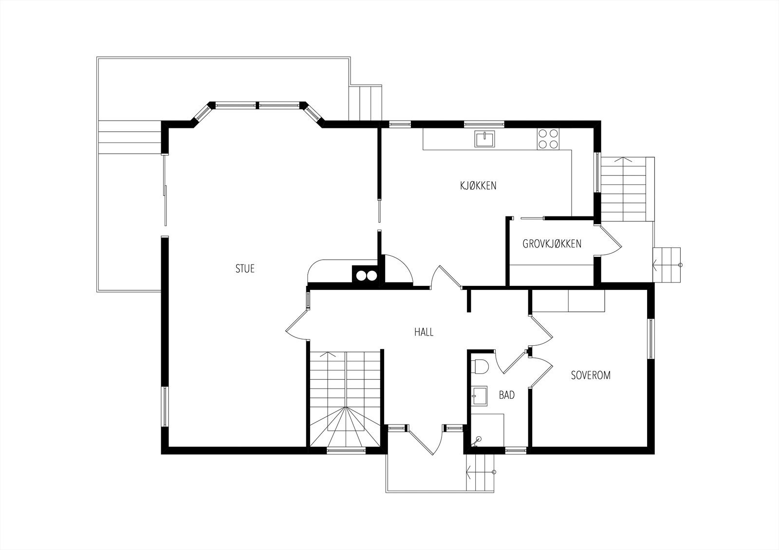 Boligen har en meget god planløsning over 3. etasjer. Dette er plan over 1. etasje. Galleribilde