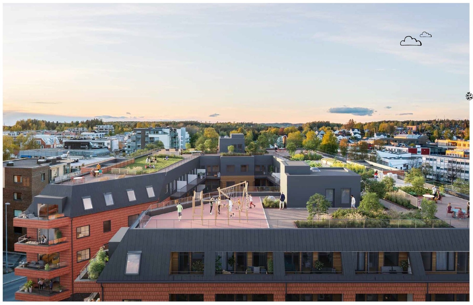 Flotte fellesområder med stor takterrasse, treningsrom og stillerom - perfekt for både sosialt og rolig opphold. Galleribilde