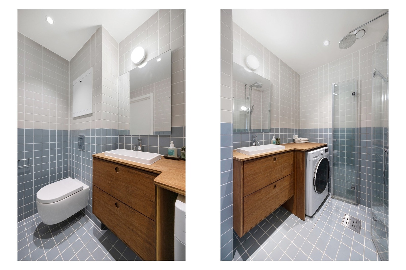 Det ble gjort tilvalg på fliser og servantskap for å heve standarden ytterligere etter renovering av badet. Servantseksjonen er spesialbygget av møbelsnekker. Galleribilde