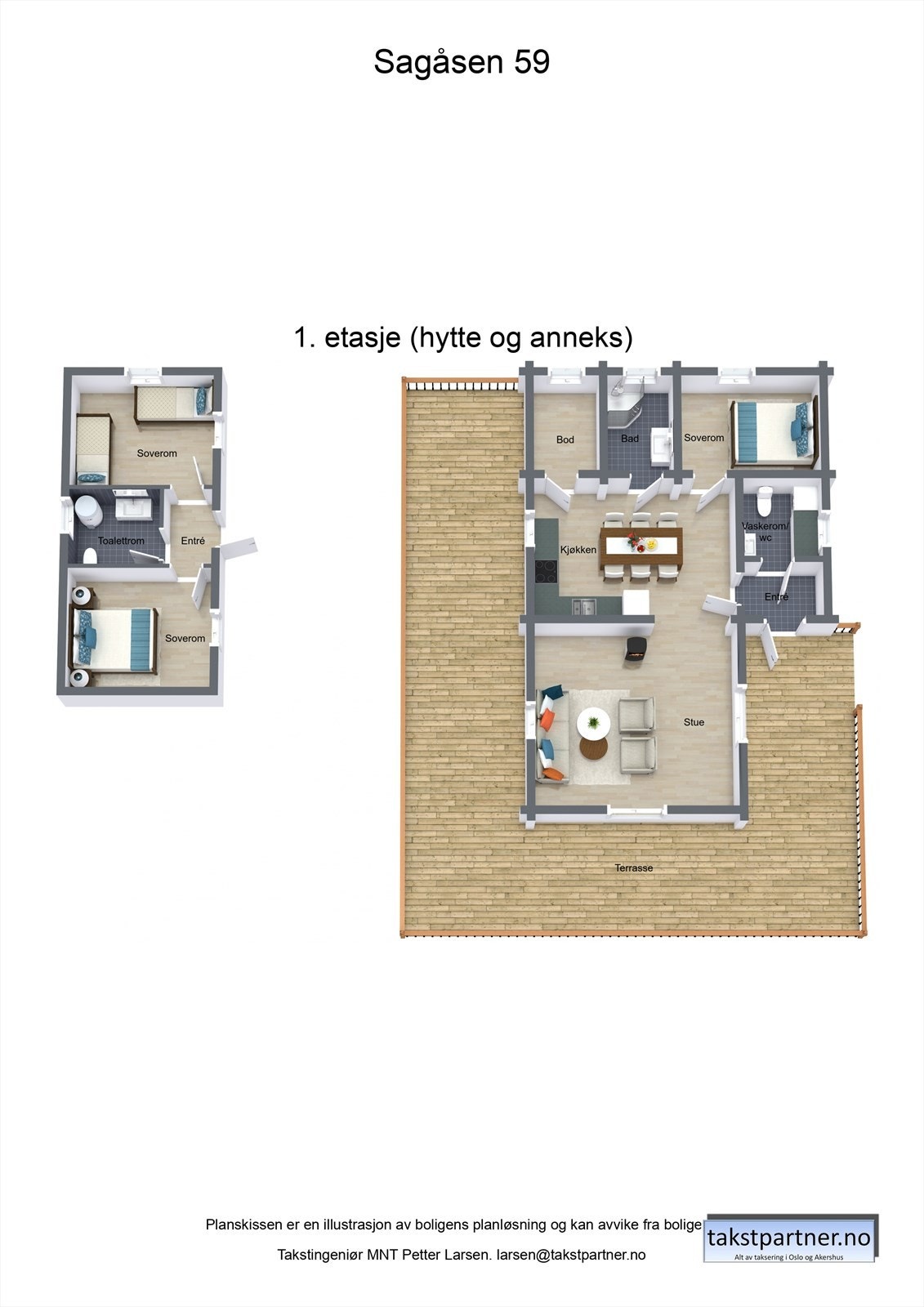 Hytta har en god og praktisk planløsning og som sammen med annekset gir plass til hele familien og venner på besøk. Galleribilde