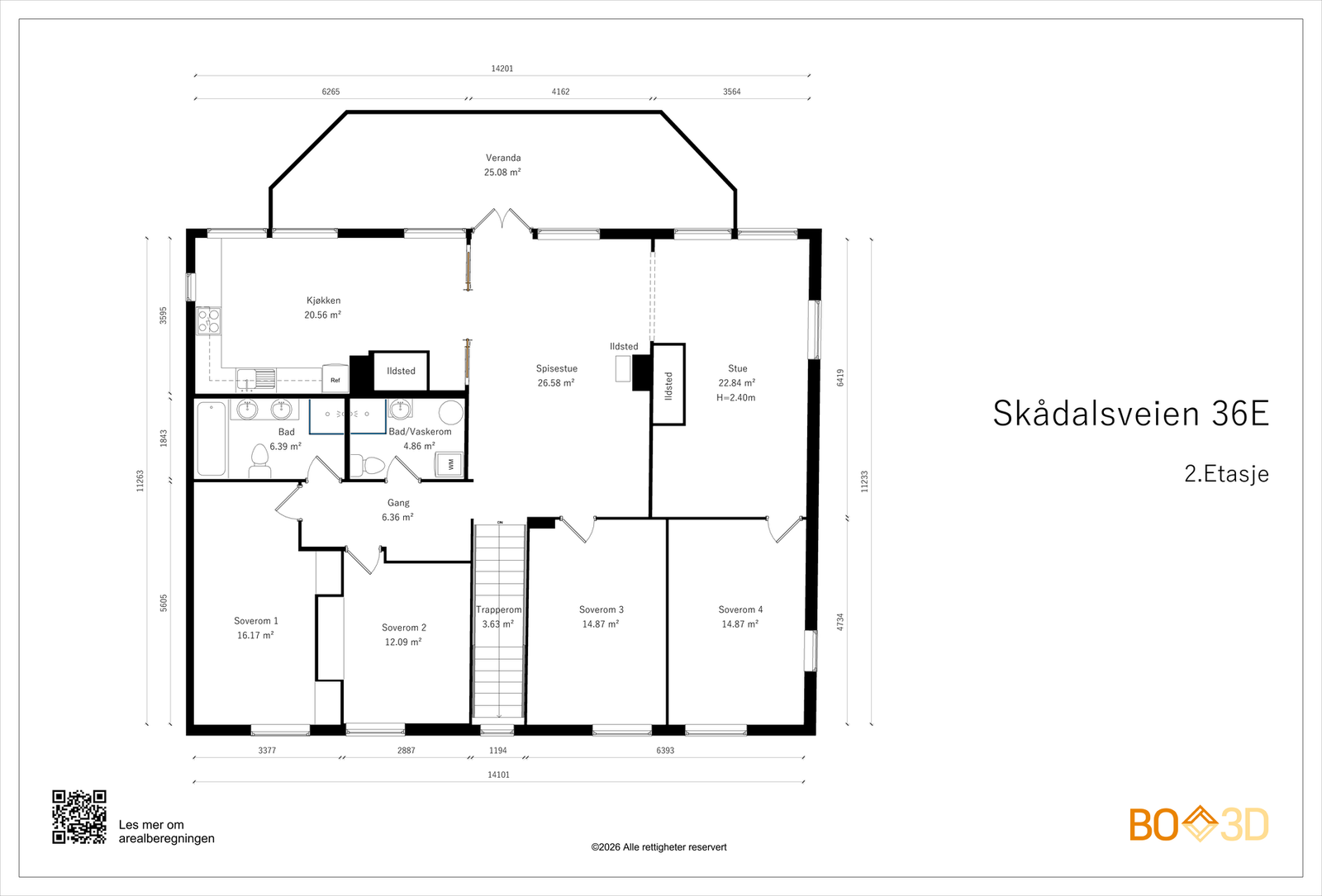 Alternativ planløsning. I byggemeldte tegninger fra 1994 er boligen tegnet inn med fire soverom. Galleribilde