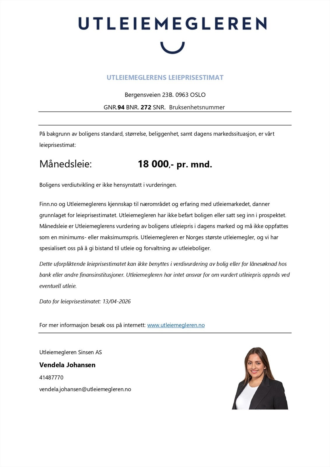 Leieprisvurdering for utleiedelen Galleribilde