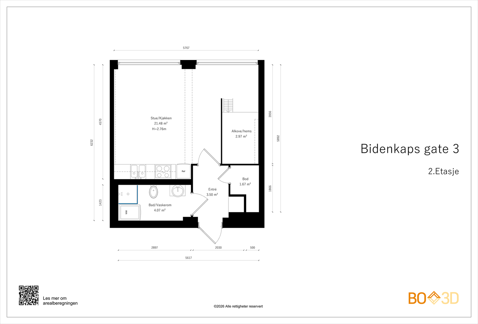 Smart planløsning. Leiligheten oppleves som romsligere enn hva antall kvadratmeter tilsier! Galleribilde