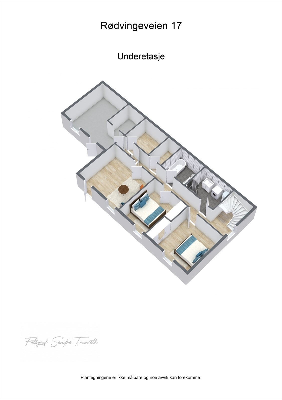 Planløsning underetg.: mellomgang, 3 soverom, vaskerom, bad, samt flere innvendige boder. Galleribilde