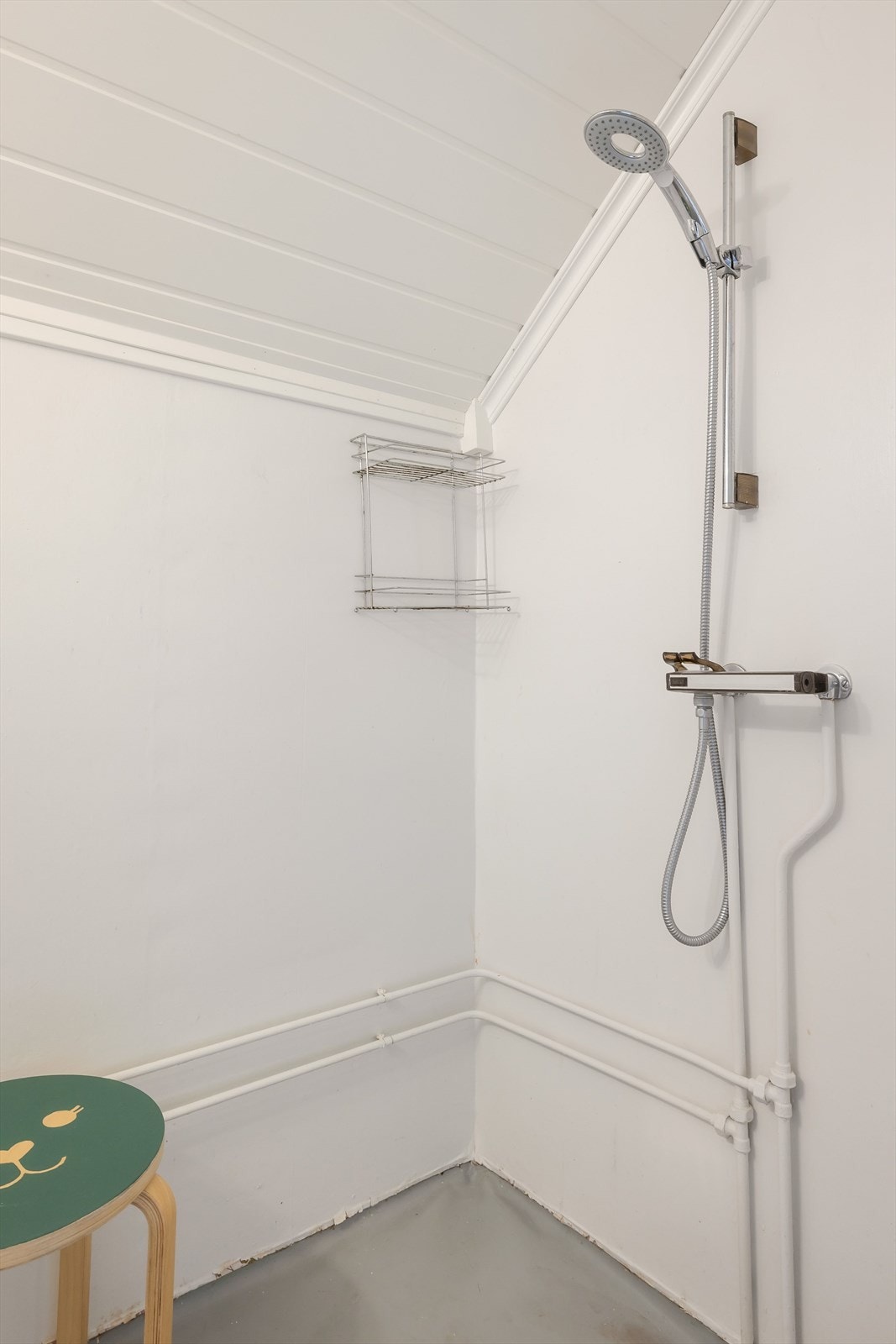 Slik tilstanden er i dag er det nødvendig med renovering før dusj benyttes. Galleribilde