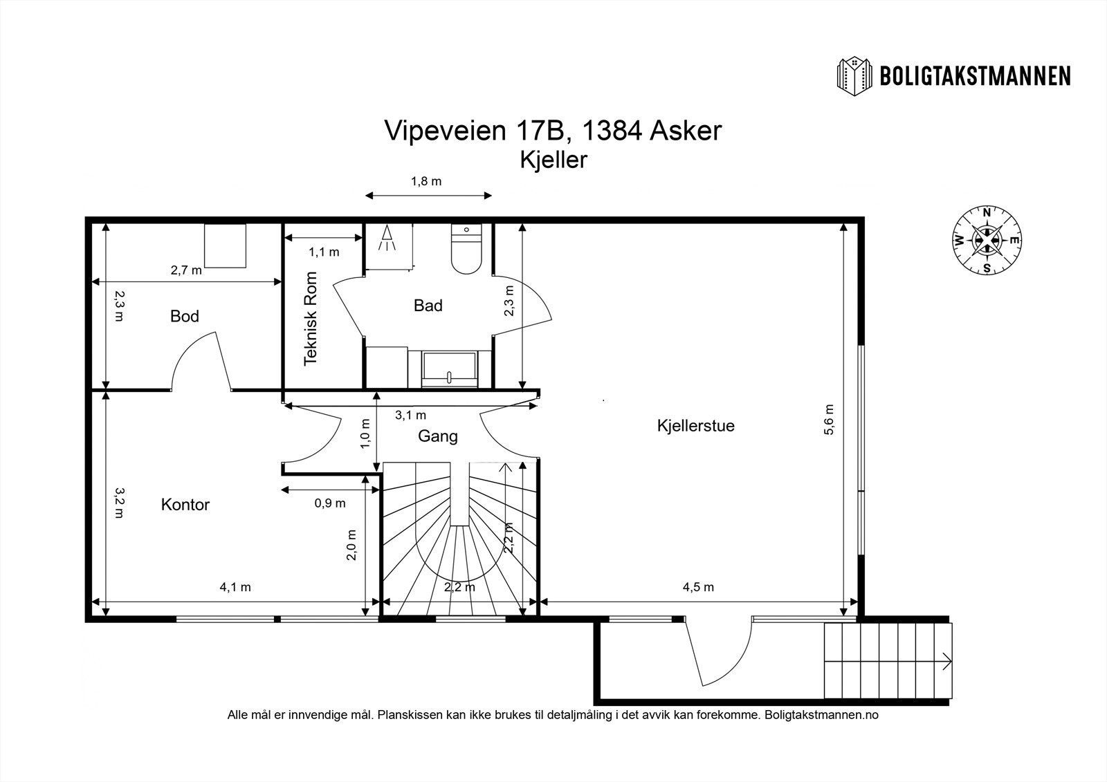 Kjelleretasje (66 kvm BRA-i): Gang, kontor/treningsrom, bad/vaskerom, kjellerstue, teknisk rom og bod. Galleribilde
