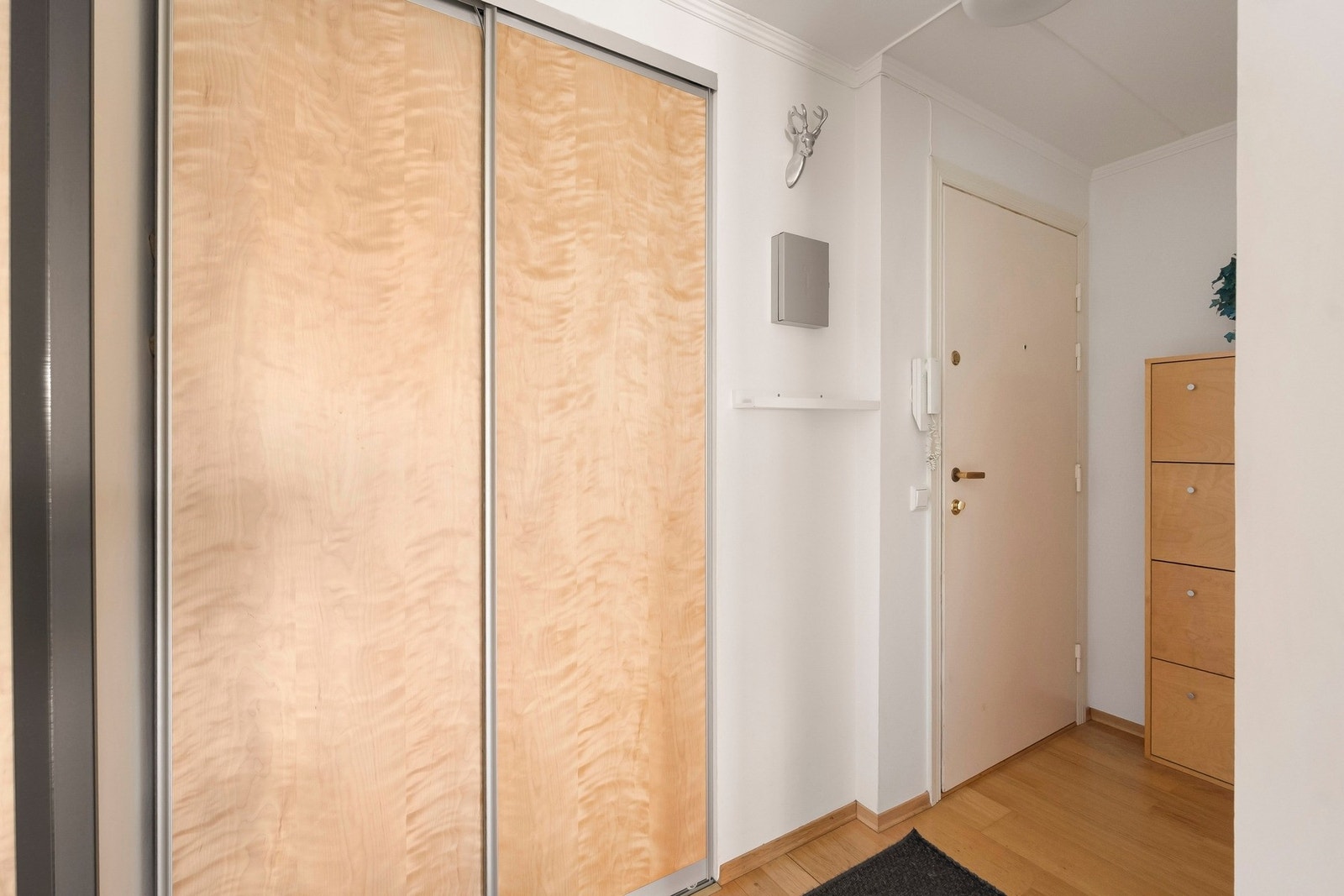 Du ønskes velkommen inn til en romslig entré med innebygd garderobeskap. Galleribilde