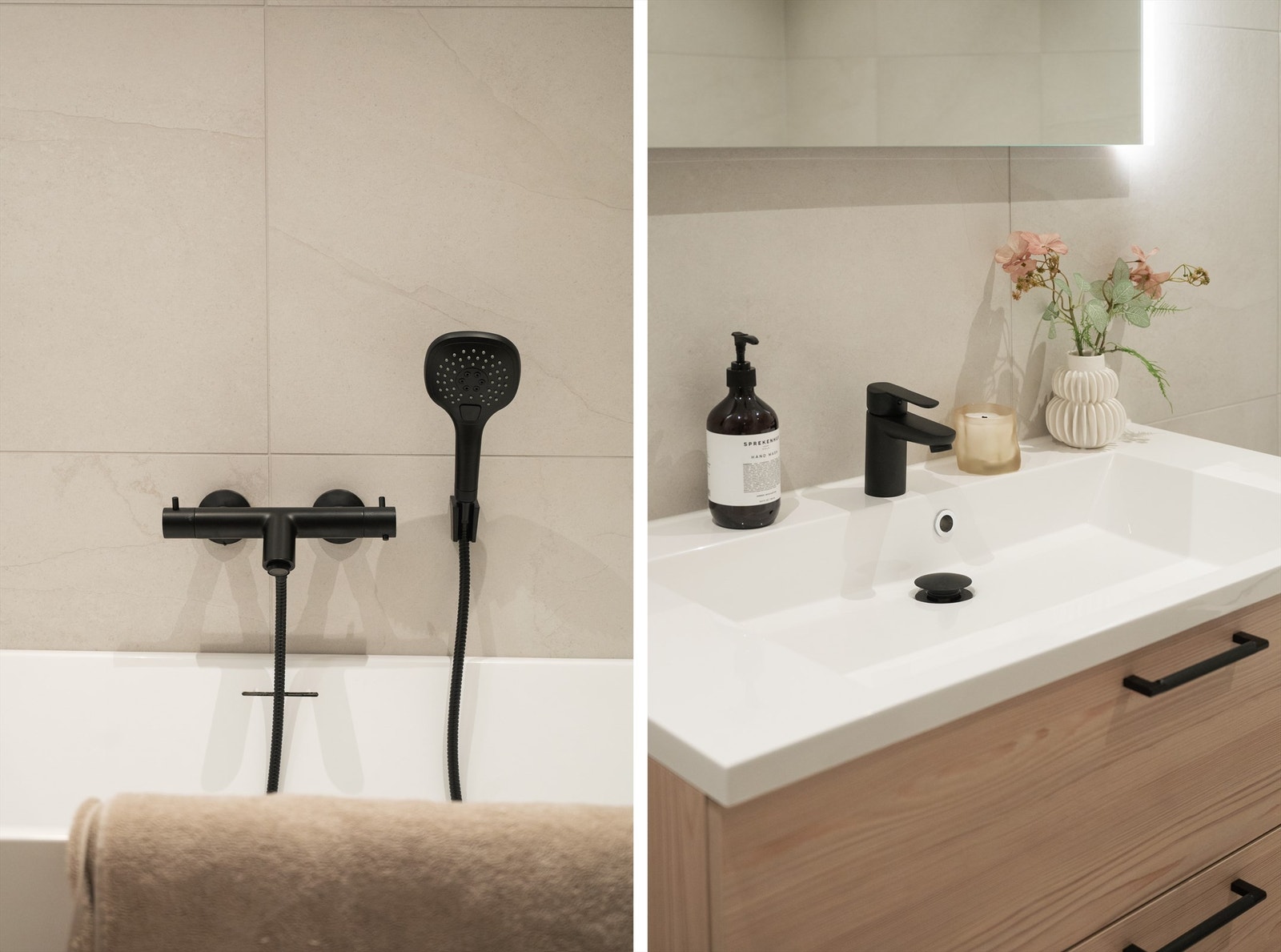 Detaljer som sorte armaturer understreker det moderne uttrykket. Galleribilde