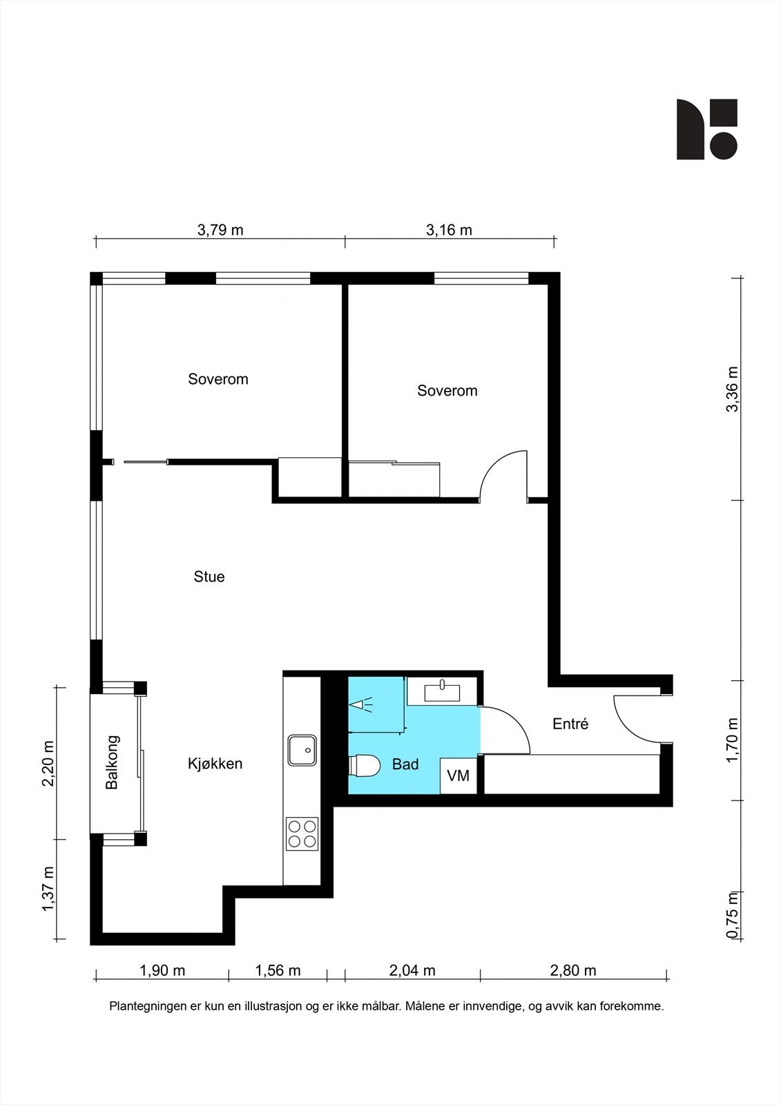 Alternativ plantegning med soverom nr. 2 Galleribilde