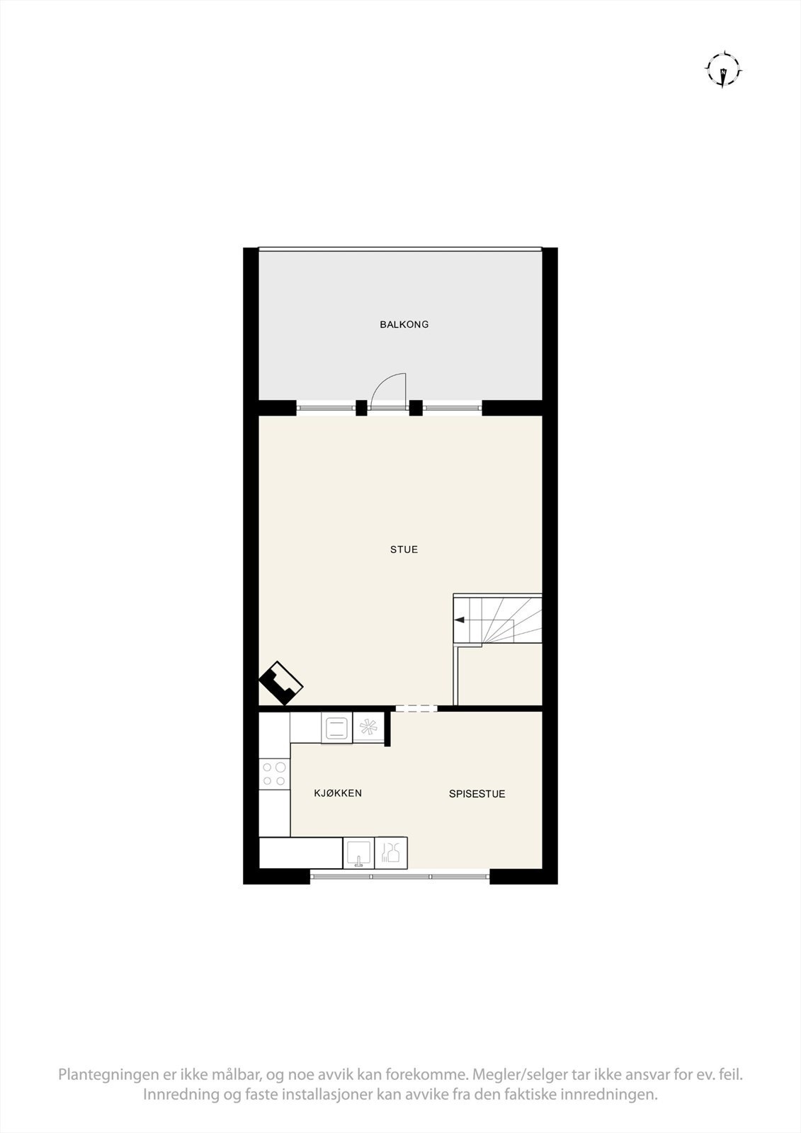 2.etasjen består av en luftig stue, avskilt kjøkken, og en stor altan på hele 16 m². Galleribilde