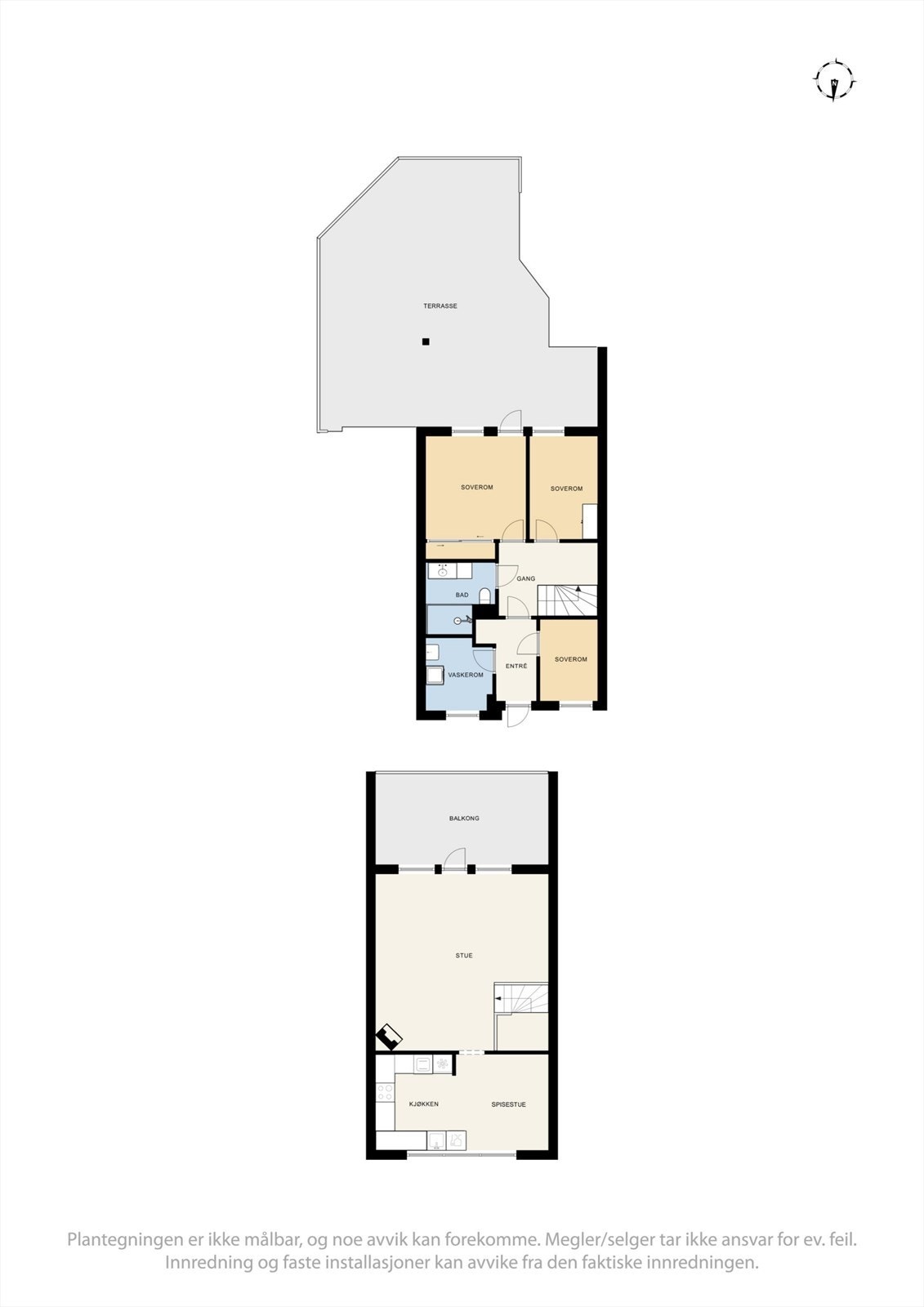 Boligen har en familievennlig planløsning med en sosial sone i 2.etasje og en privat soveromsavdeling i 1.etasje. Galleribilde