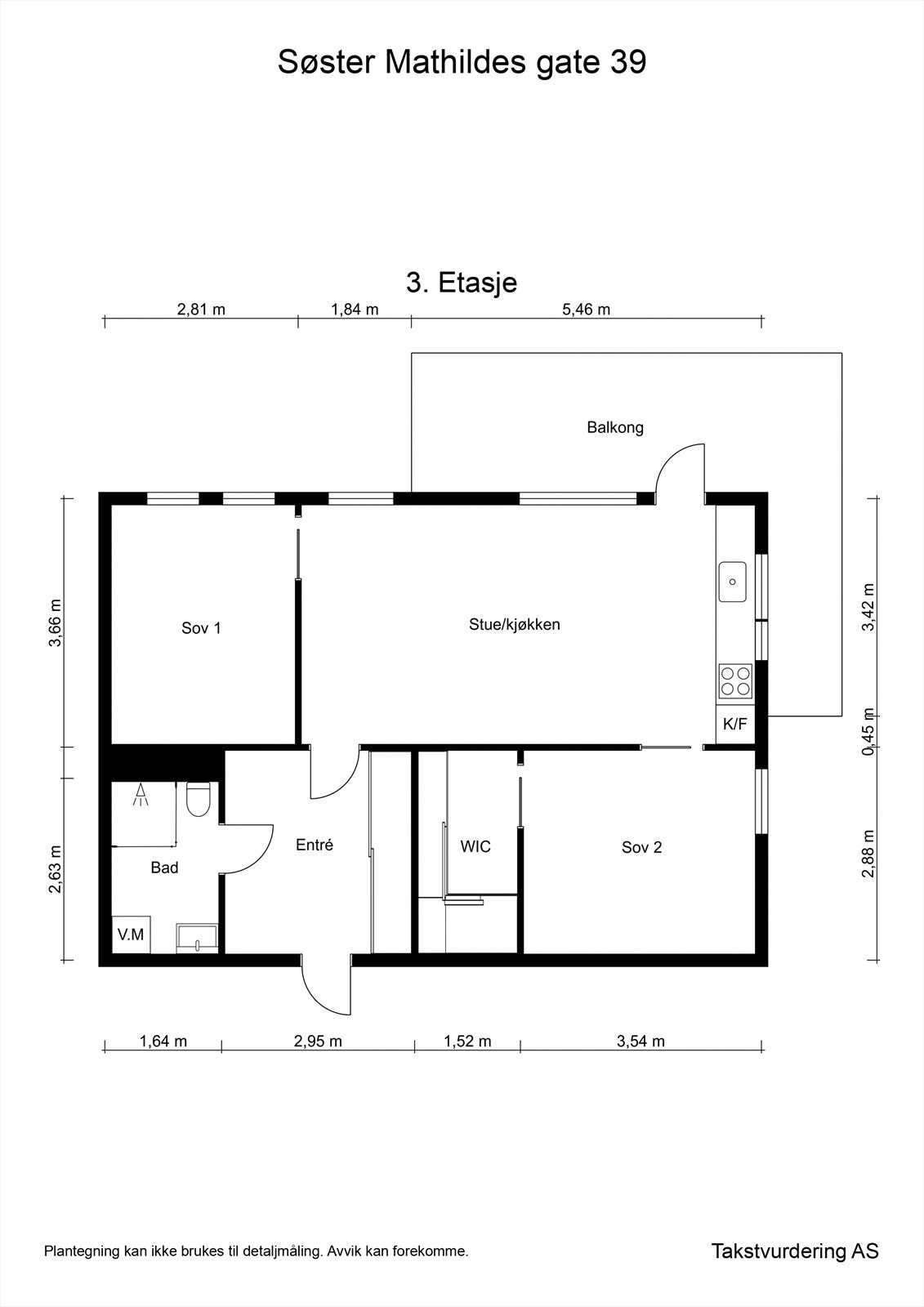 Leiligheten har en effektiv planløsning på 70 m² som fordeler seg på entré, bad, to soverom og en åpen stue-kjøkkenløsning. Hovedsoverommet har tilknyttet walk-in closet. Galleribilde
