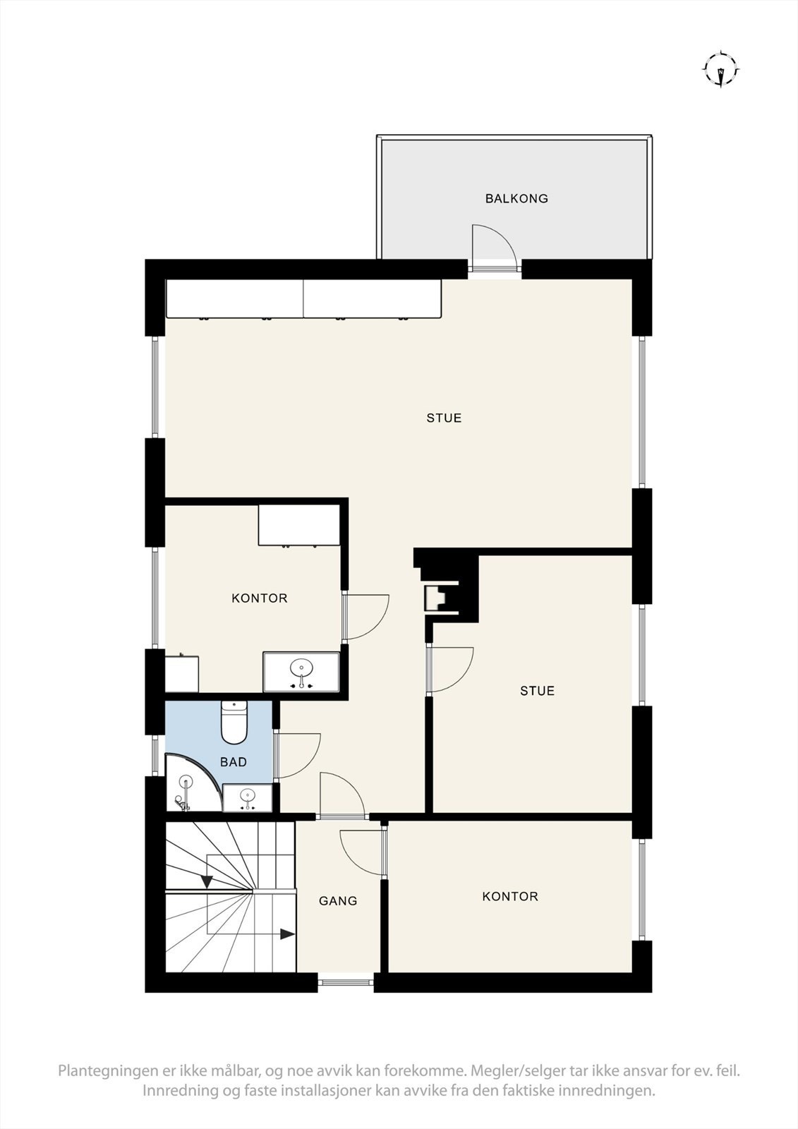 Andre etasje på 73 m² rommer to soverom, stue, bad og et hobbyrom. Stuen har utgang til balkong. Galleribilde