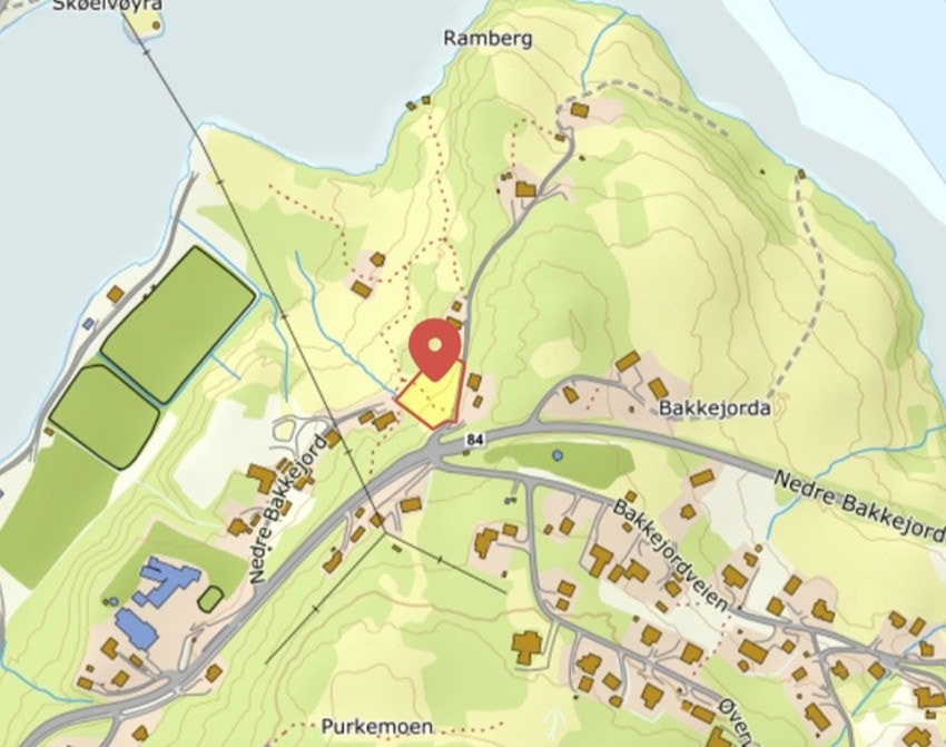 Kart over tomteparsell Gnr 27 Bnr 117. Regulert til spredt boligbebyggelse.