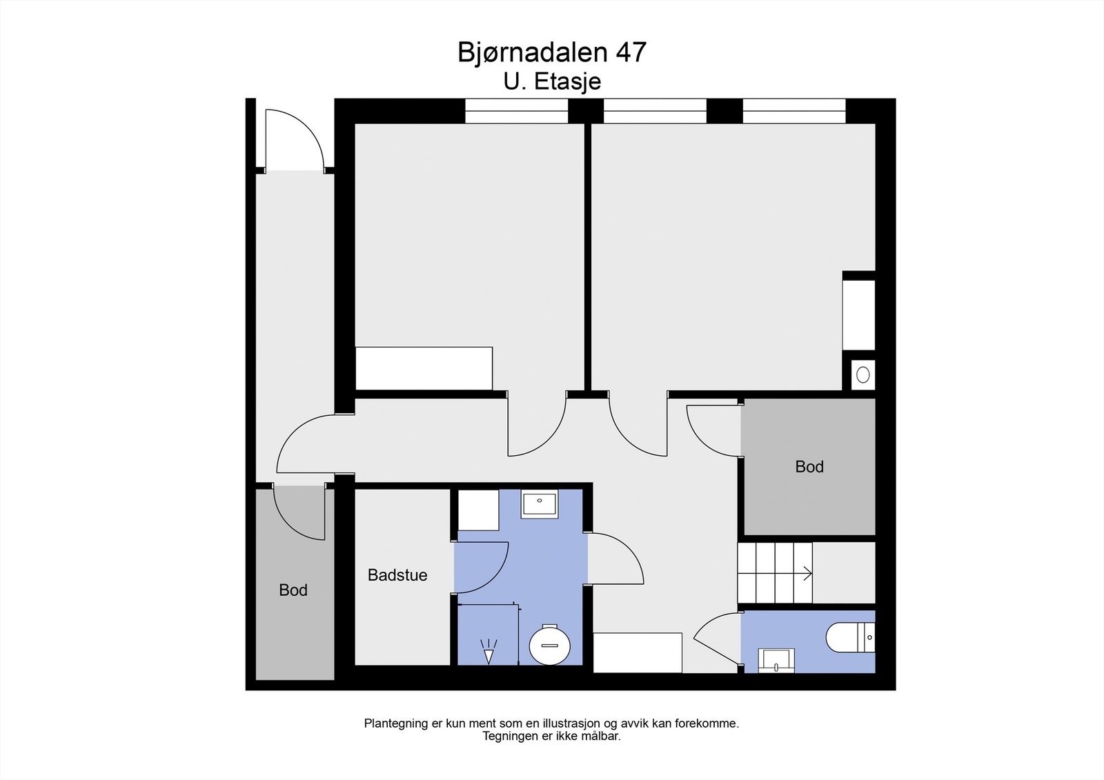 Underetasjen inneholder blant annet badstue, boder og innredede rom. Galleribilde