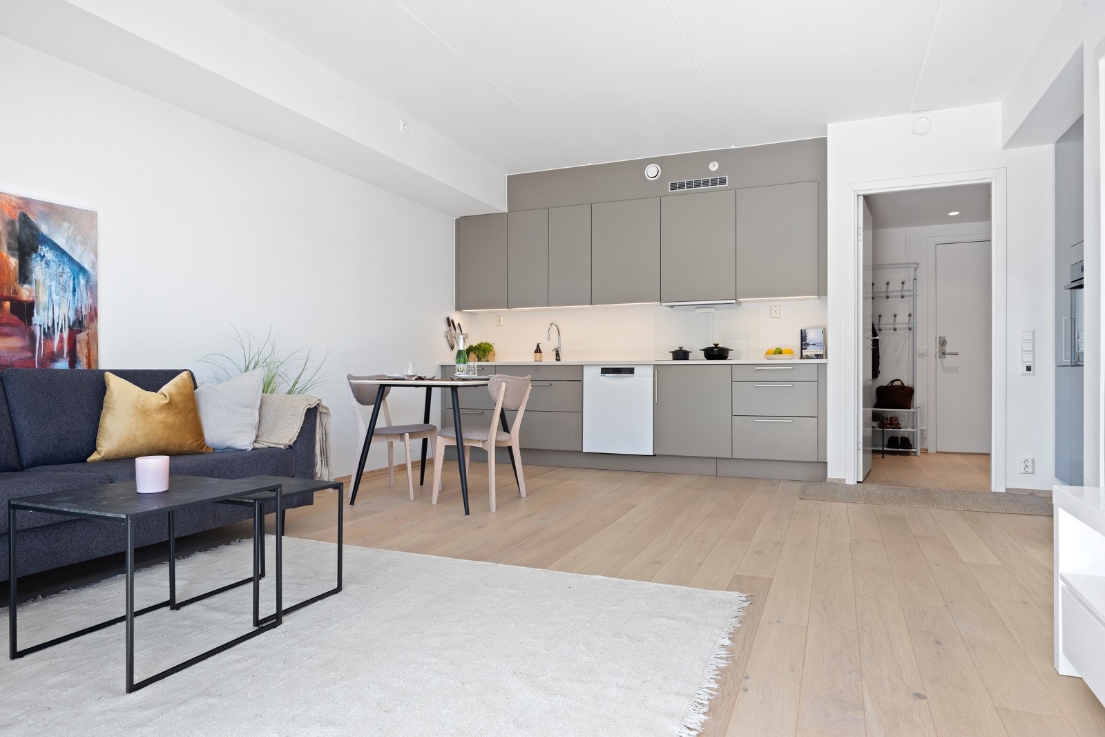 Det er godt med skapplass og avsatt plass til oppvaskmaskin i kjøkkenet. Galleribilde