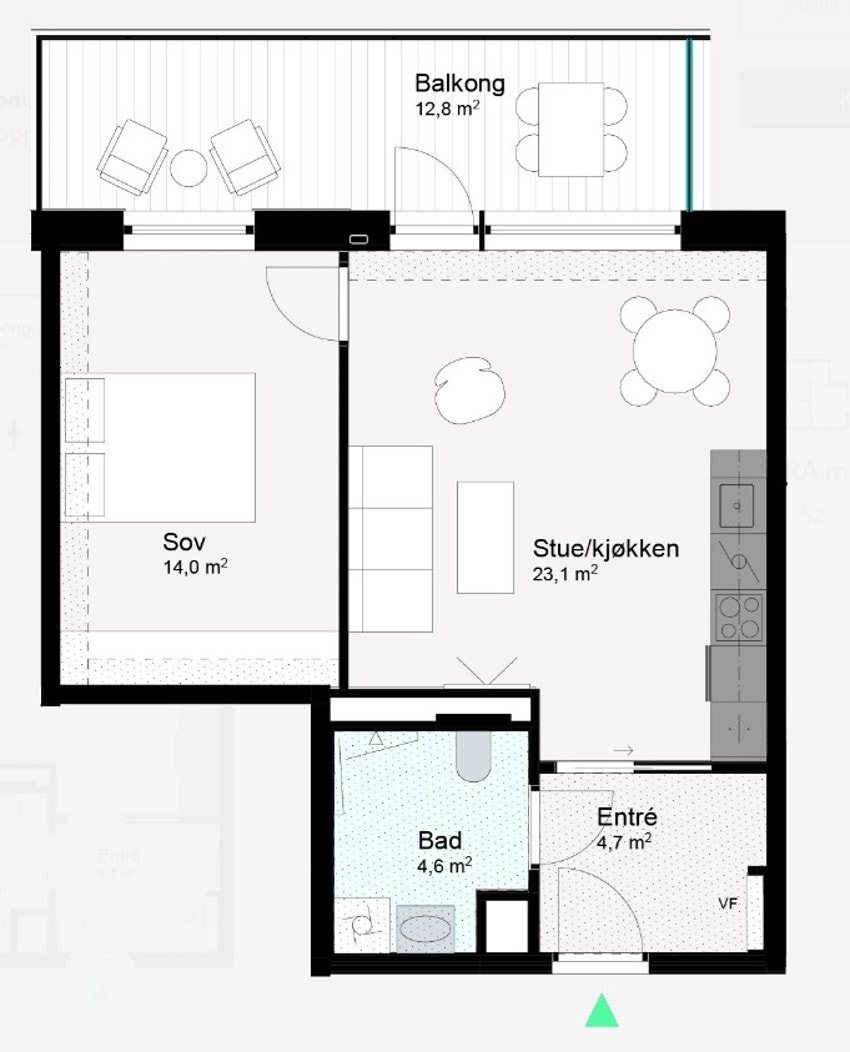 Vedlagte plantegninger er ikke målbare, og oppgitte arealer er hentet fra vedlagt oppmåling. Arealene er plassmålt og beregnet med utgangspunkt i NS 3940:2023. Galleribilde