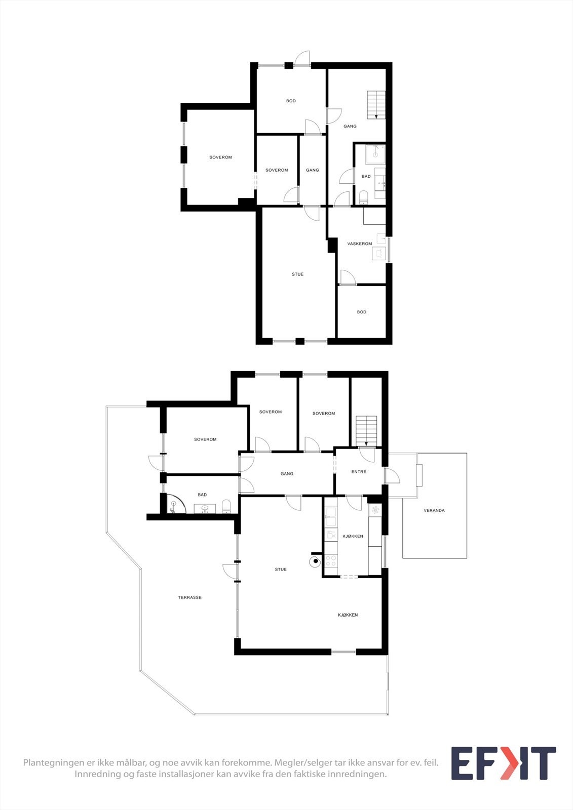 Plantegninga viser ein bustad over to plan med eit samla bruksareal på 173 m². Galleribilde