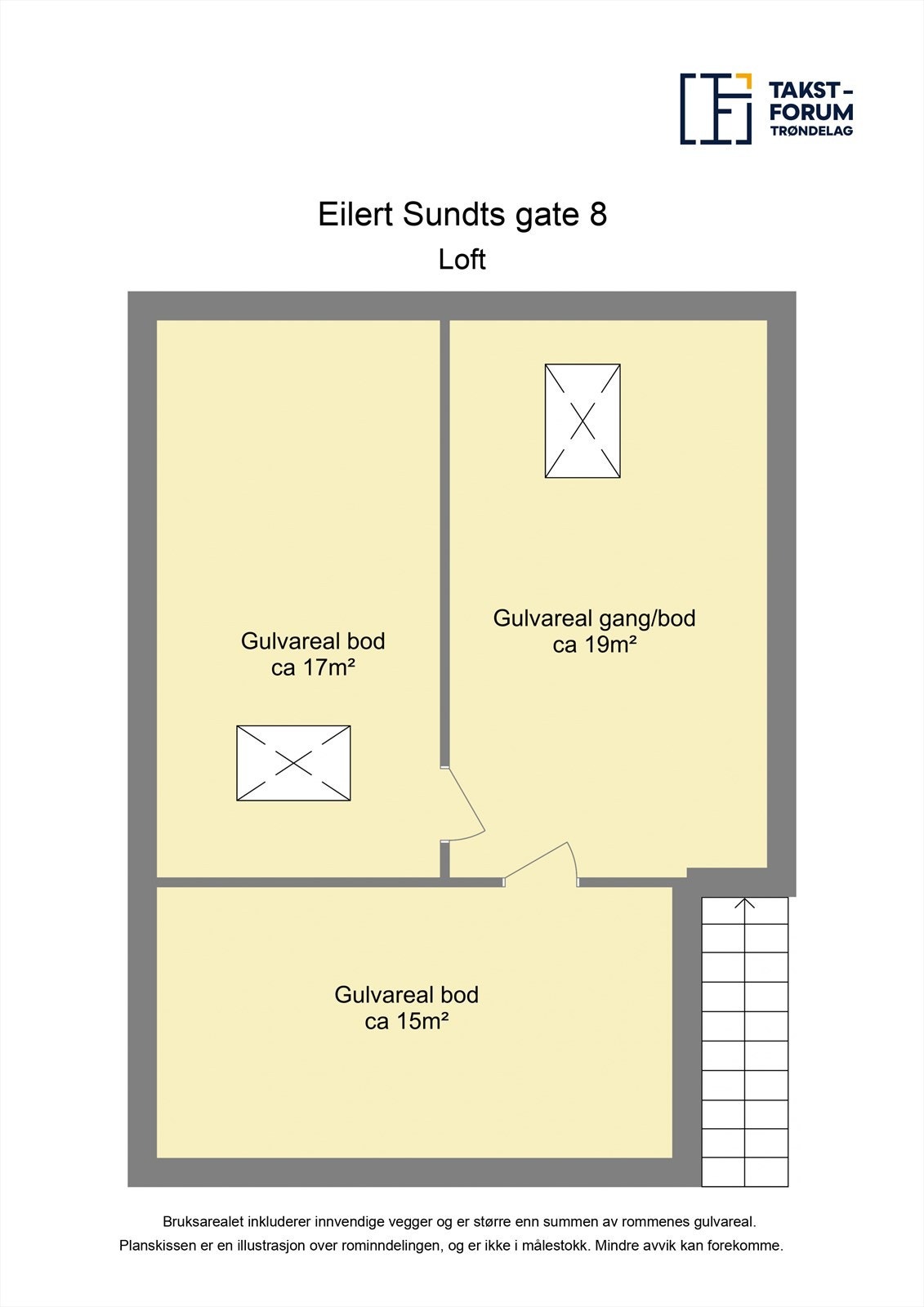 Loftet gir ytterligere lagringsplass med et gulvareal på ca. 52 m². Galleribilde