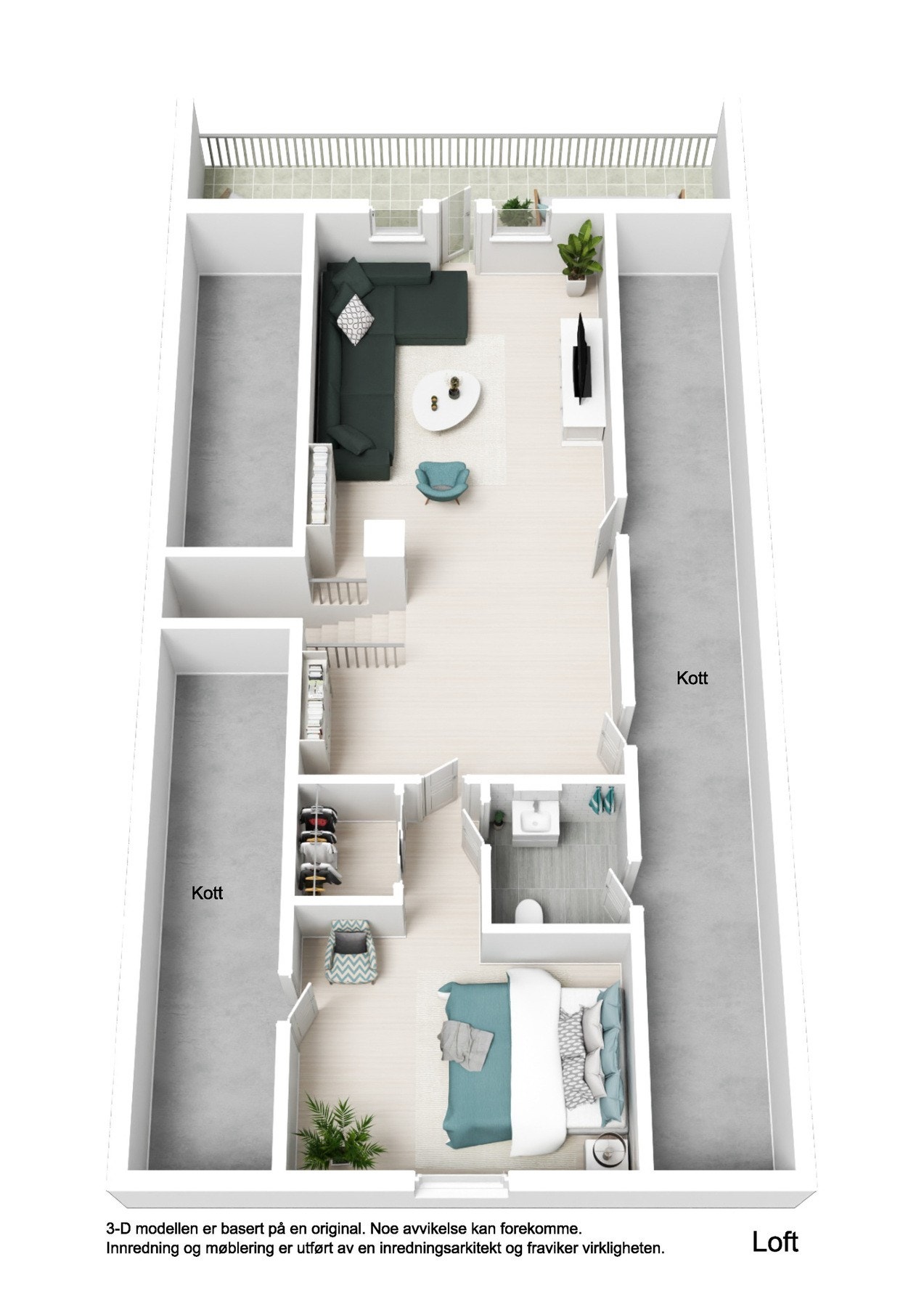 Plantegning loft, det er ikke søkt om bruksendring på innredde rom i loftetasjen. Galleribilde