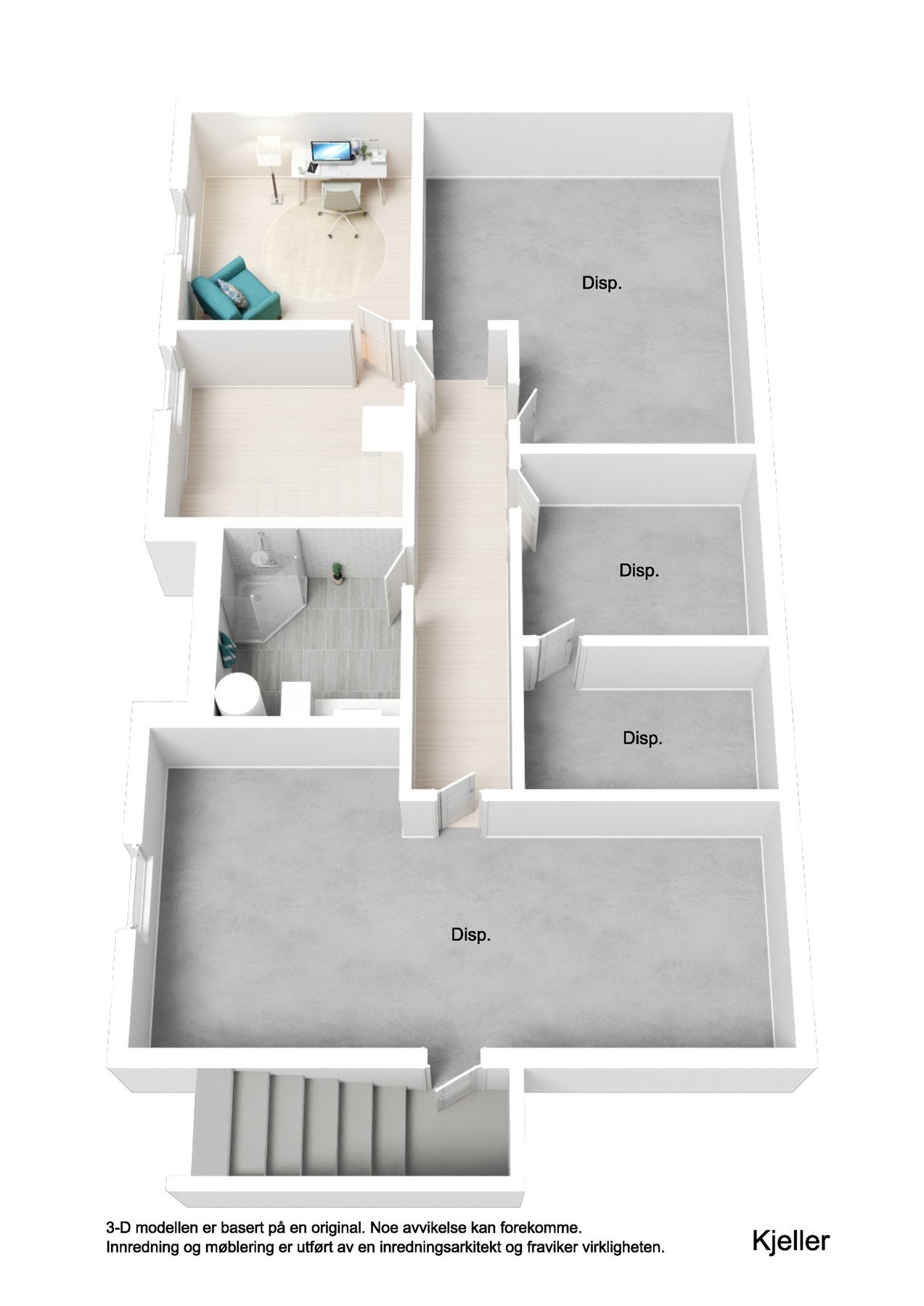 Plantegning kjeller, det er ikke søkt om bruksendring på innredde rom i kjeller. Galleribilde