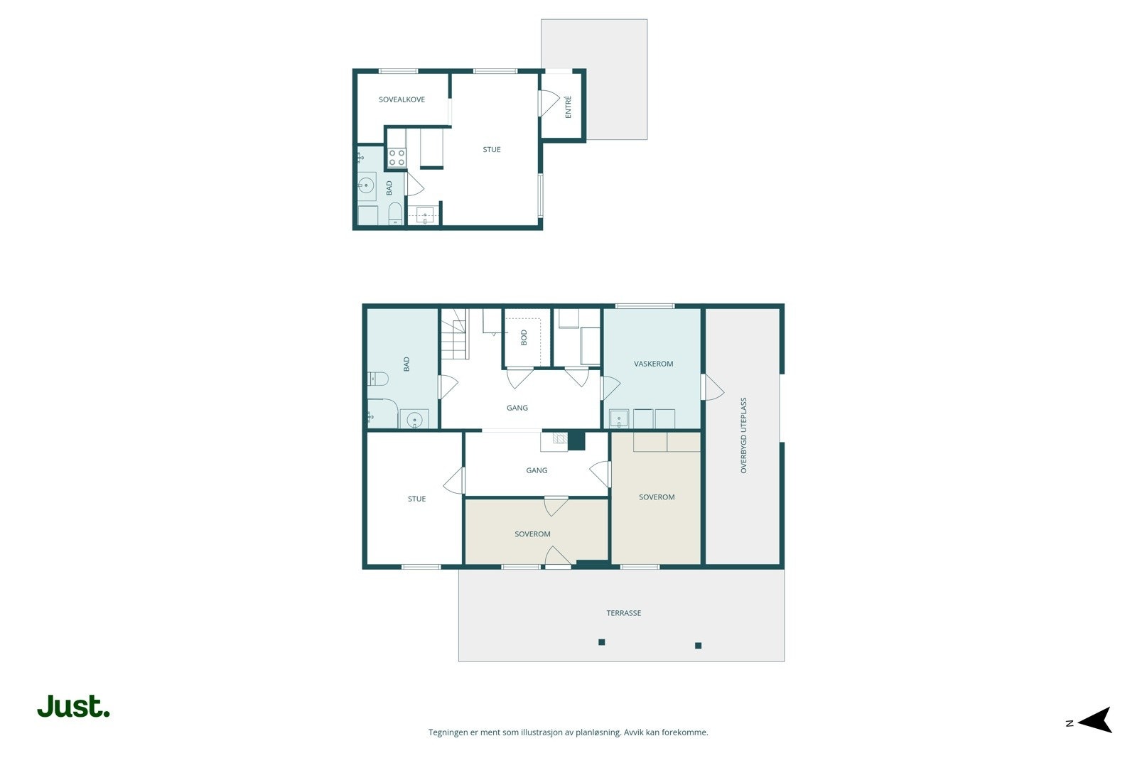 Planskisse underetasje, samt planskisse av kjeller til garasje
