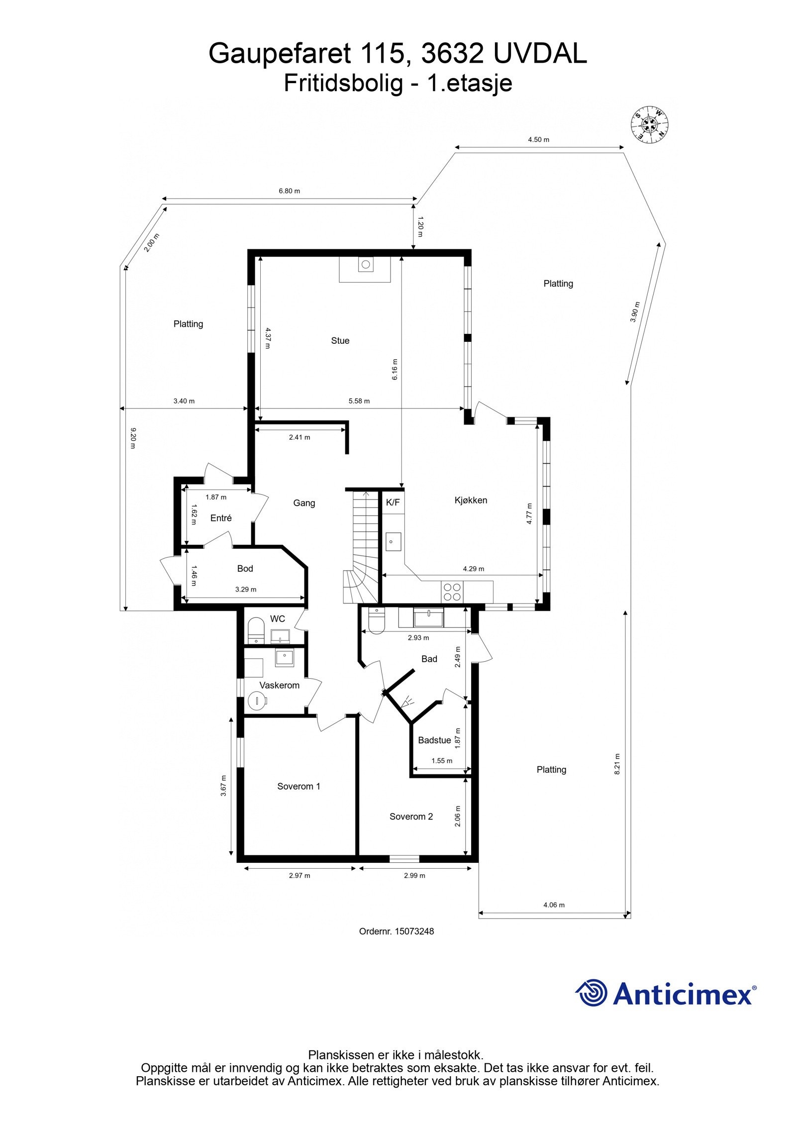 Målsatt plantegning, hovedetasje | eier har ca kr 80 000,- i året i inntekter fra utleie Air Bnb (uke 7,8 og 9, 2-3 uker på sommeren og evt. juleferie) Galleribilde