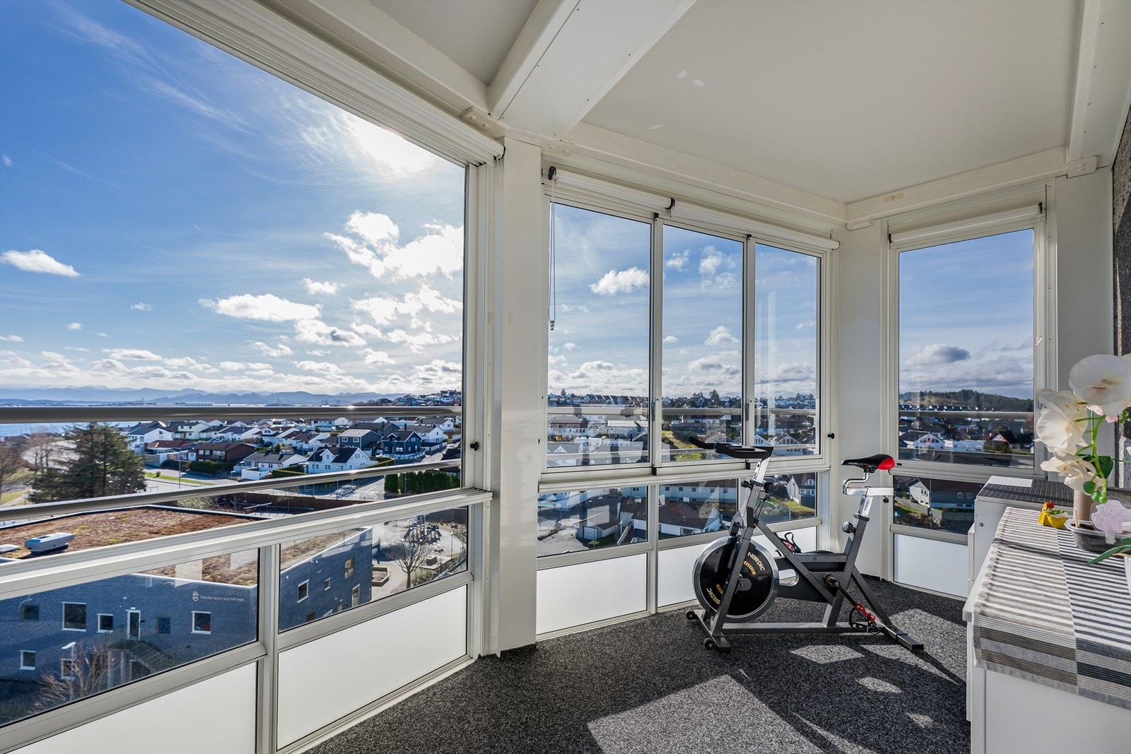 Med et areal på 19 m² er det rikelig med plass til både en sittegruppe og en treningssone. Galleribilde