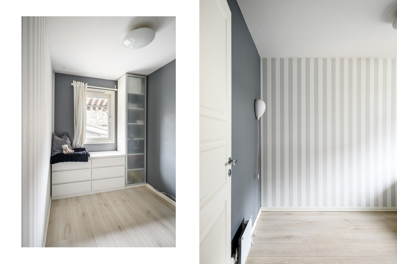 Soverommet i 1. etasje er holdt i tidsmessige farger og mønstre. Galleribilde