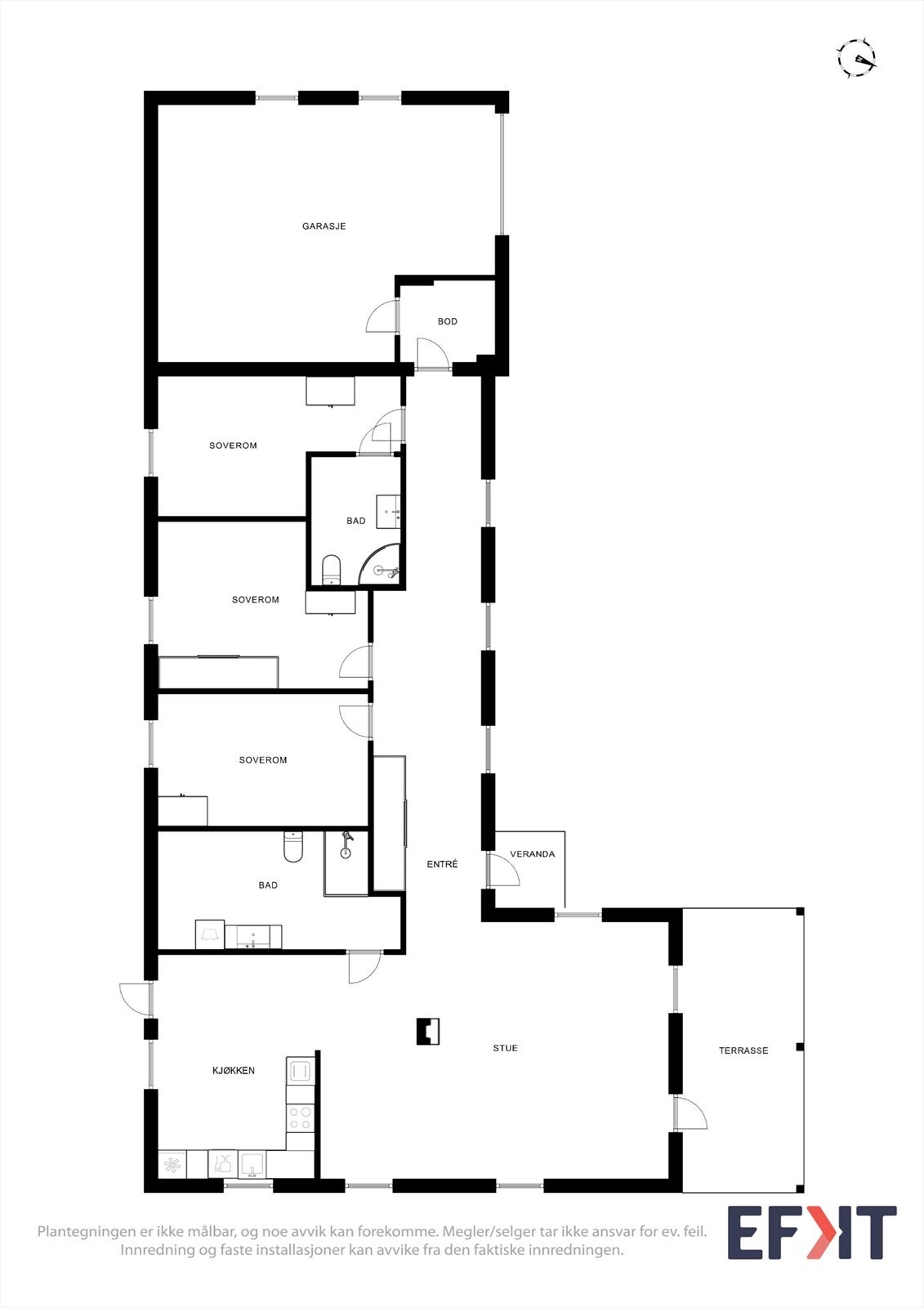 Planløsningen på 178 m² er gjennomtenkt, med en tydelig adskilt soveromsavdeling og en åpen sosial sone. Galleribilde