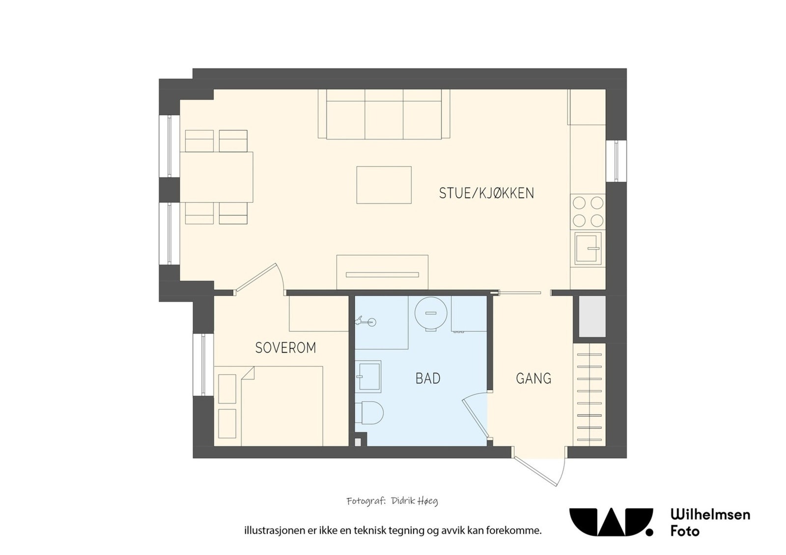 Meget gunstig planløsning og gode, luftige rom. Ekstern bod medfølger. Galleribilde