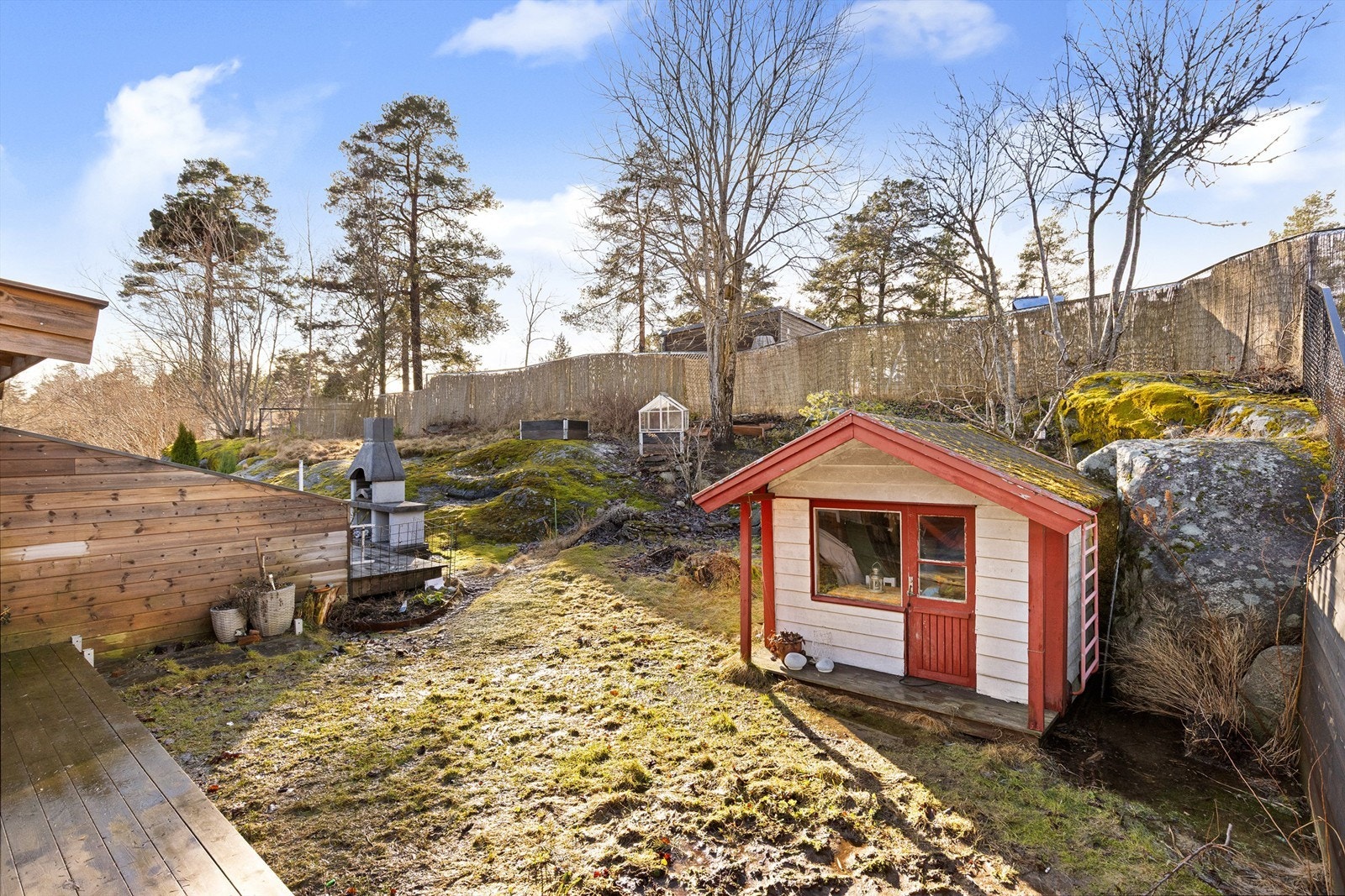 Koselig hage med gressplen og naturtomt Galleribilde