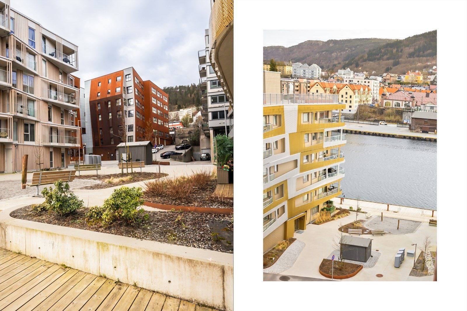Nærområdet byr på flere pent opparbeidede uteområder med benker og beplantning. Galleribilde