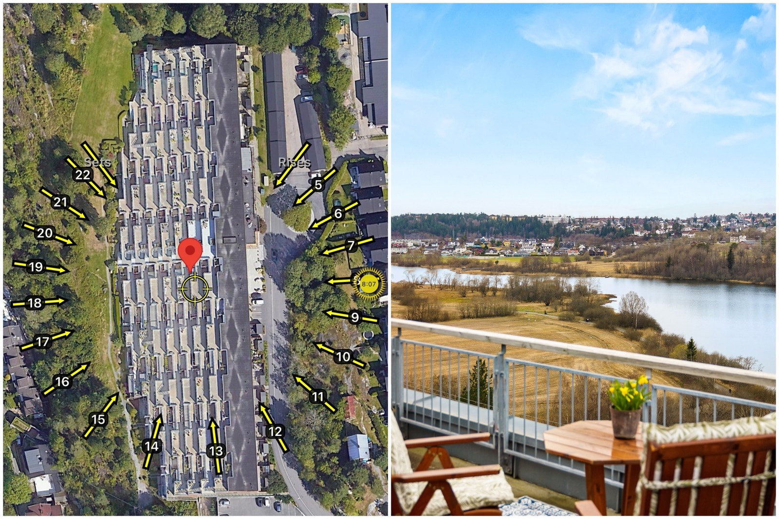 Den vestvendte beliggenheten sørger for meget gode solforhold på uteplassen. Fra 7. etasje er det fin utsikt utover Østensjøvannet. Galleribilde